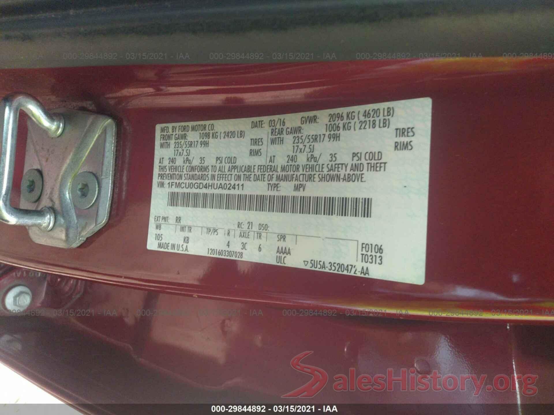 1FMCU0GD4HUA02411 2017 FORD ESCAPE