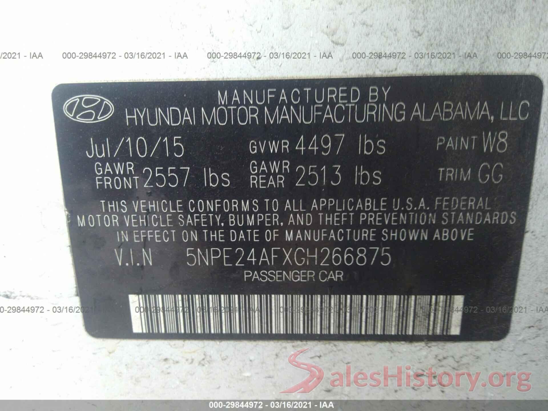 5NPE24AFXGH266875 2016 HYUNDAI SONATA