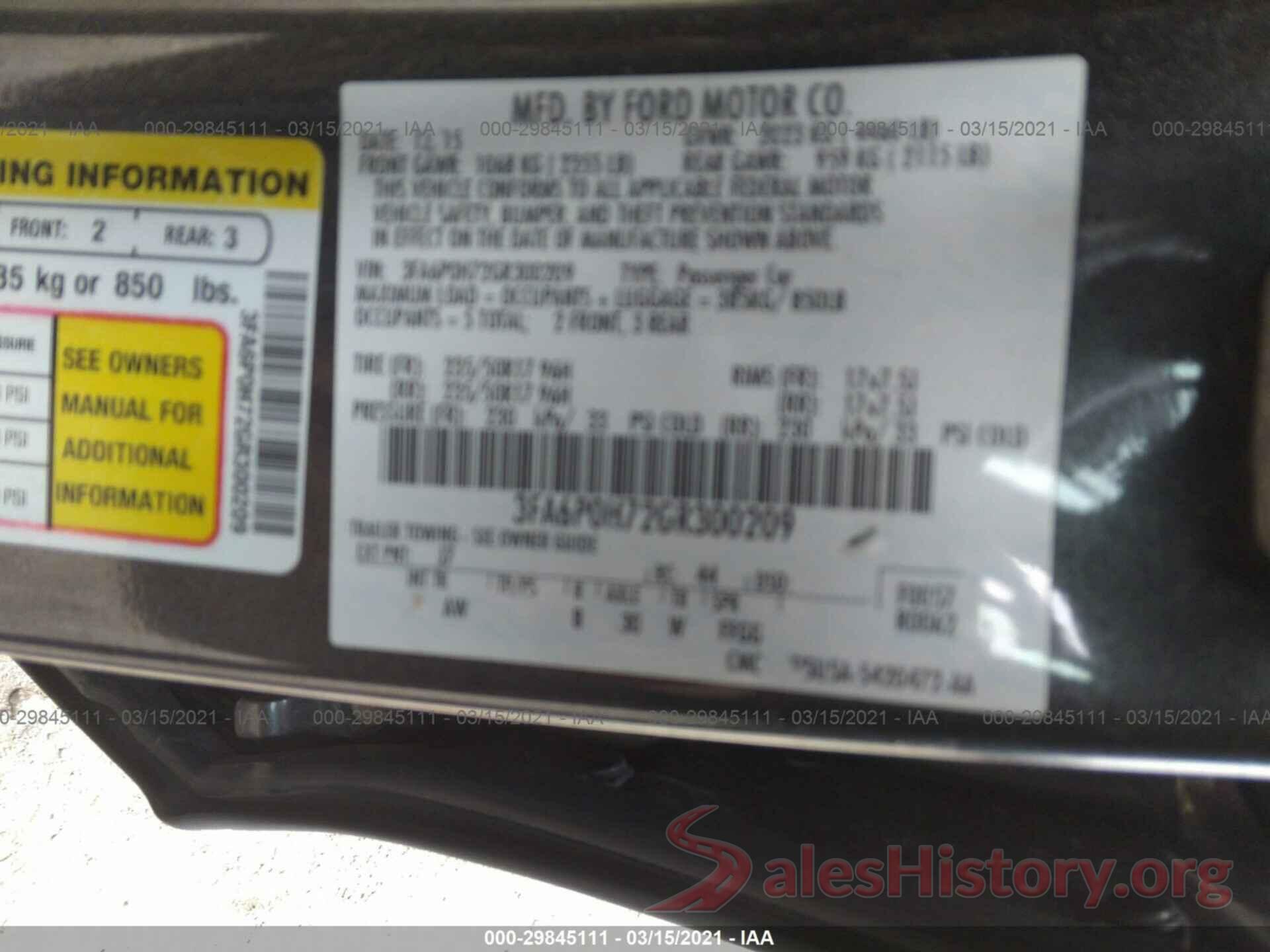 3FA6P0H72GR300209 2016 FORD FUSION