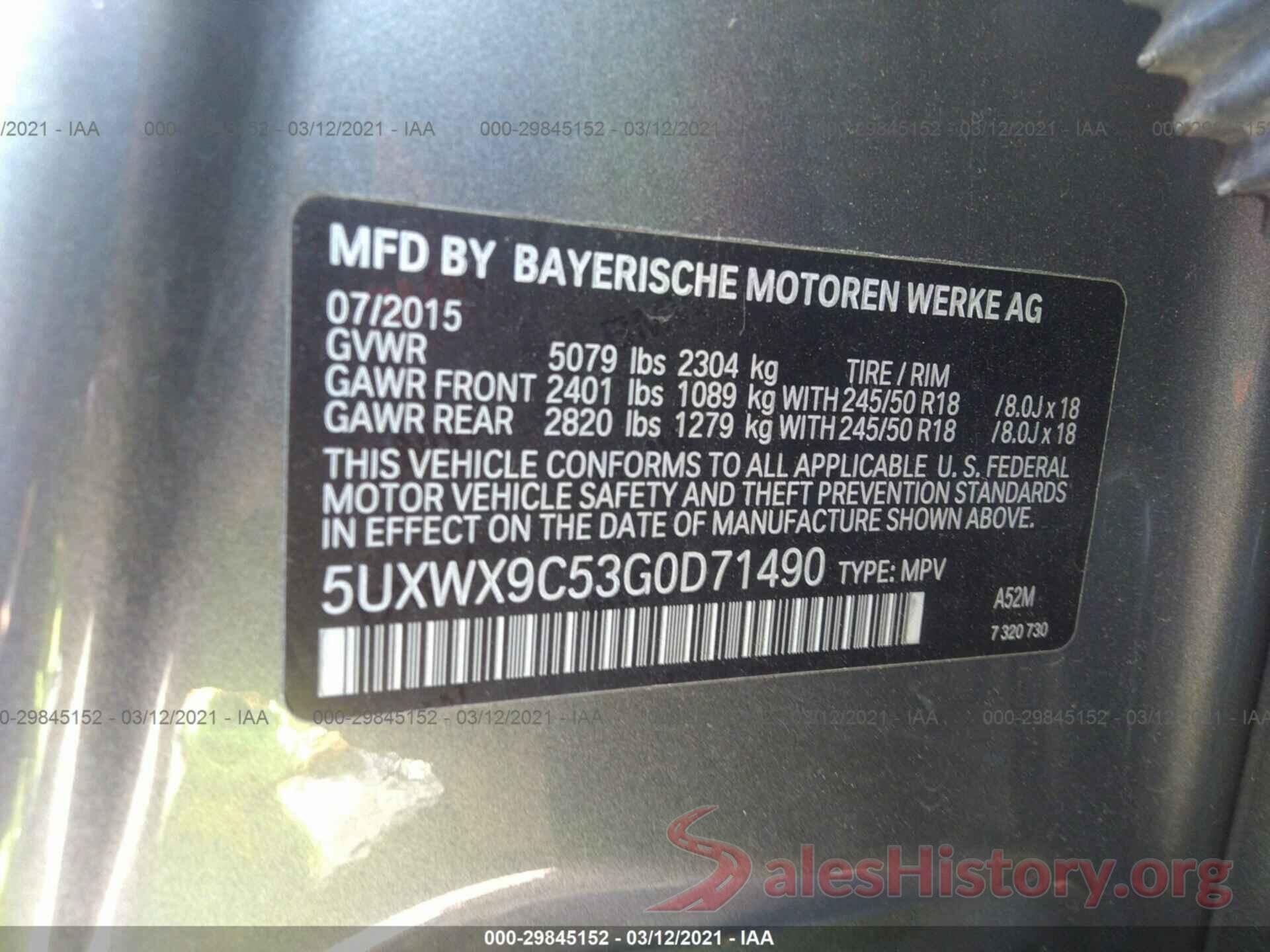 5UXWX9C53G0D71490 2016 BMW X3