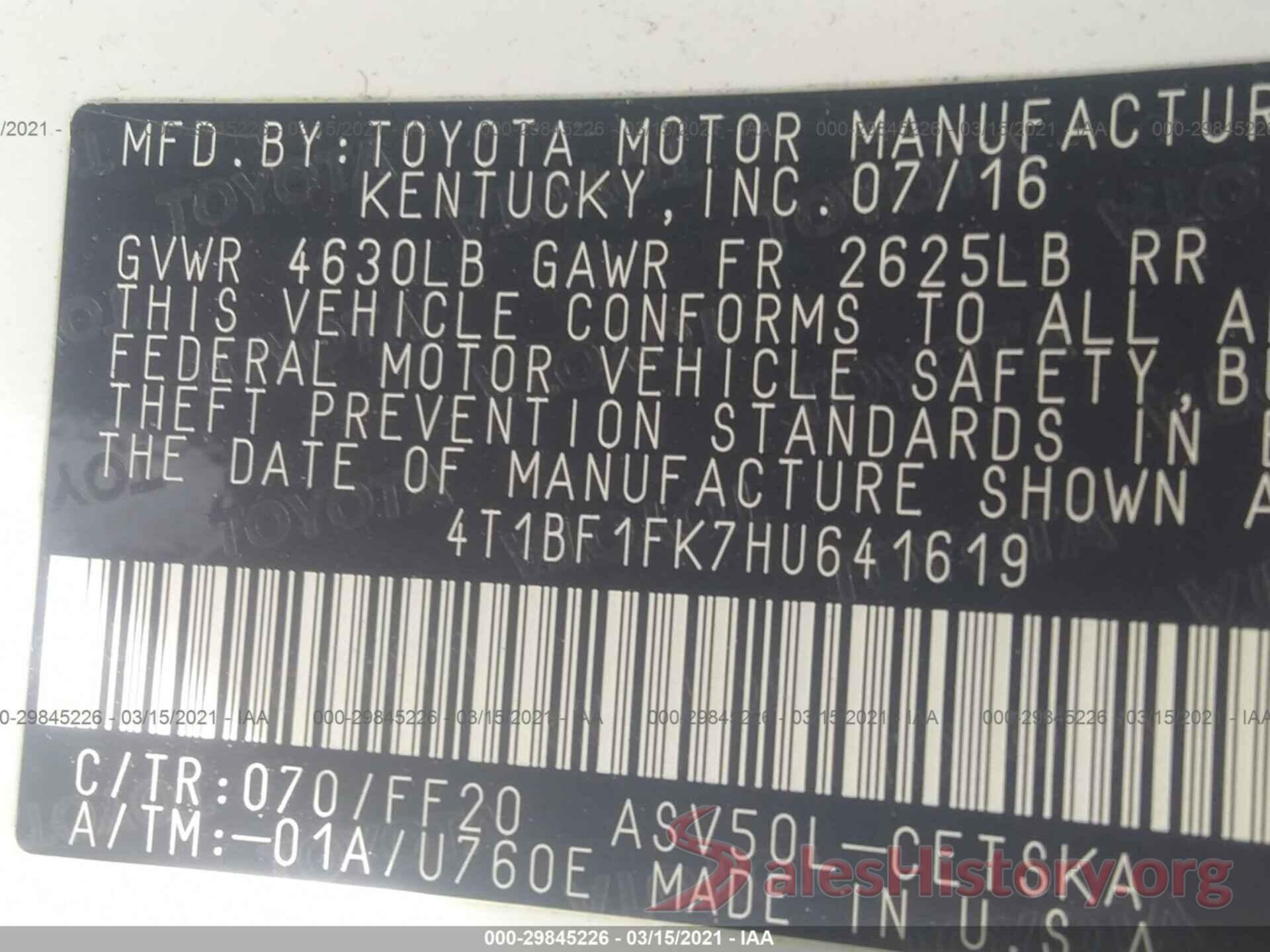 4T1BF1FK7HU641619 2017 TOYOTA CAMRY