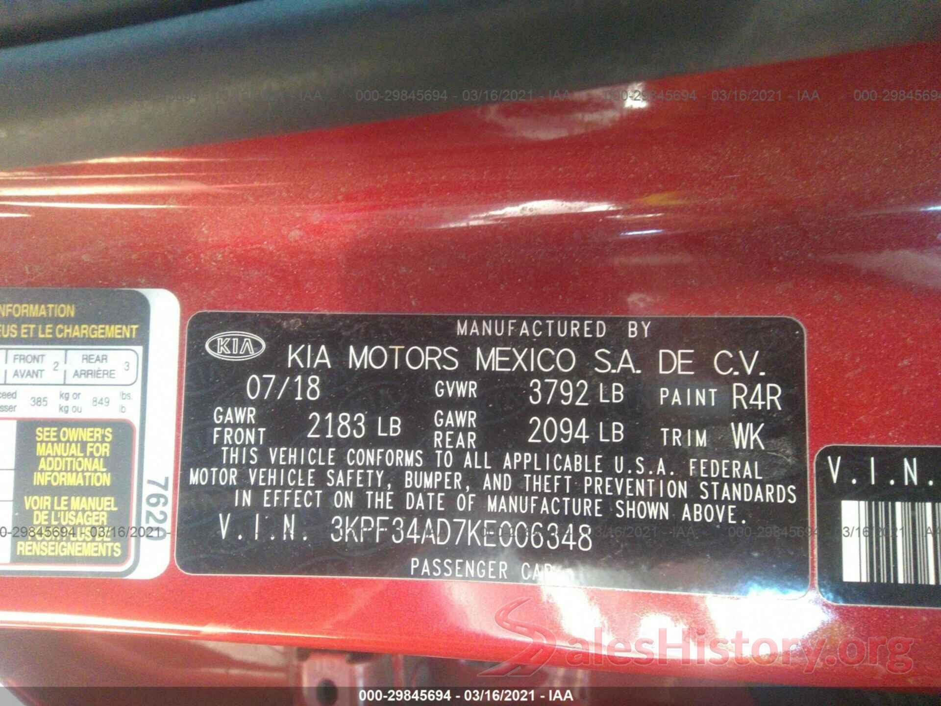 3KPF34AD7KE006348 2019 KIA FORTE