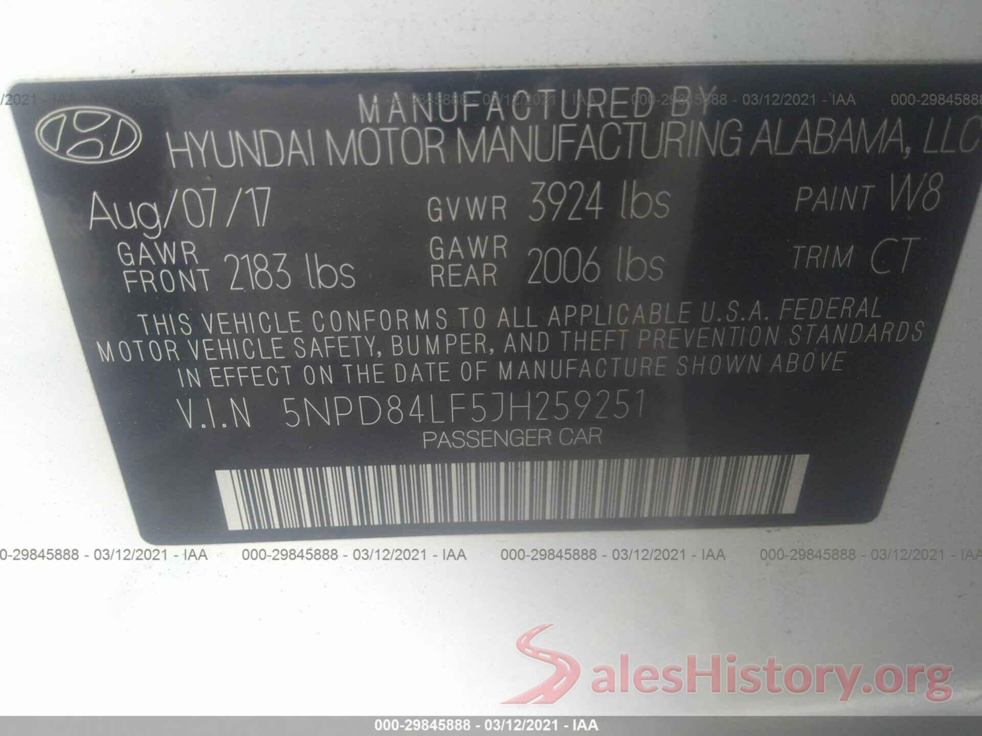 5NPD84LF5JH259251 2018 HYUNDAI ELANTRA