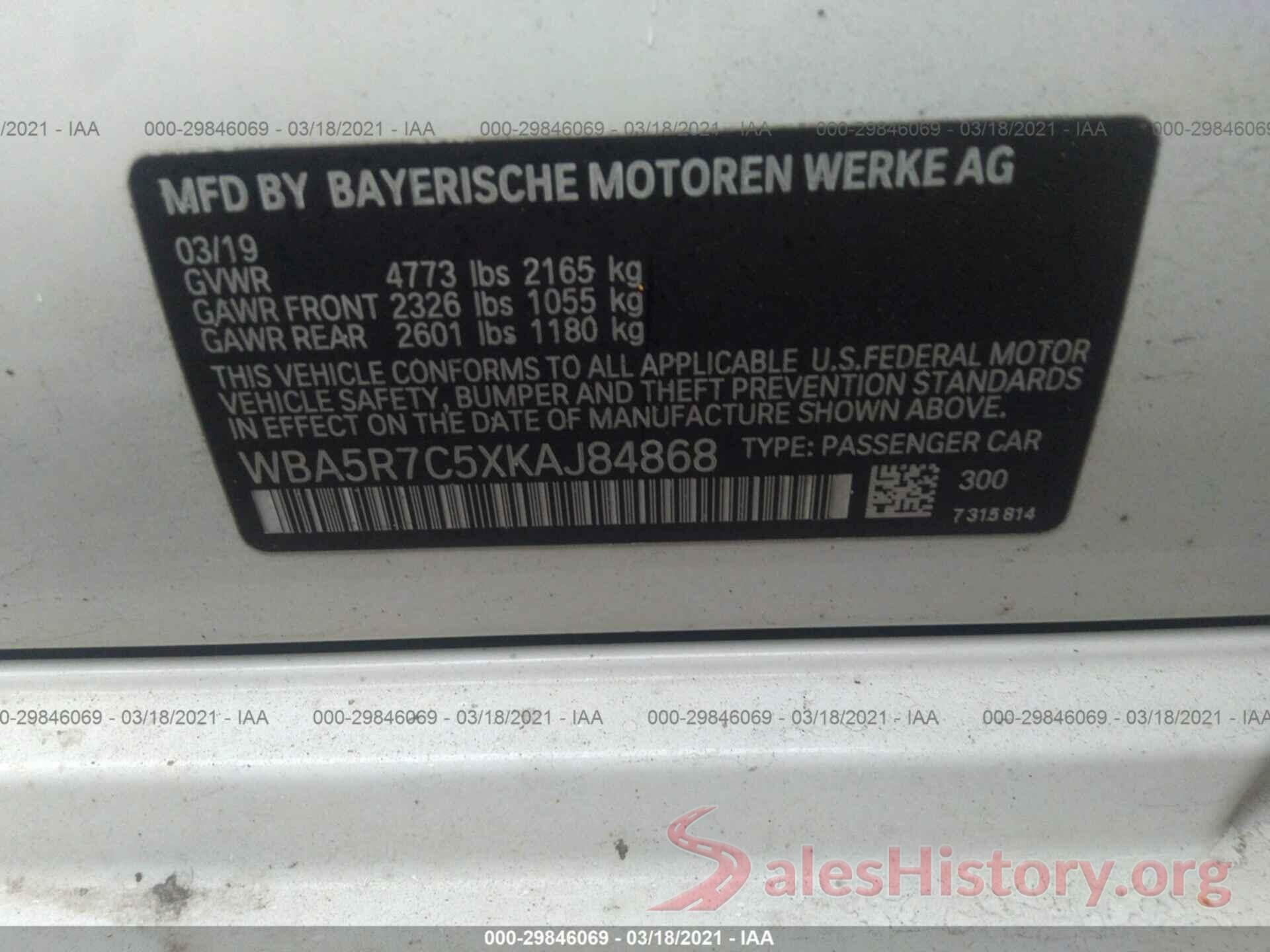 WBA5R7C5XKAJ84868 2019 BMW 3 SERIES