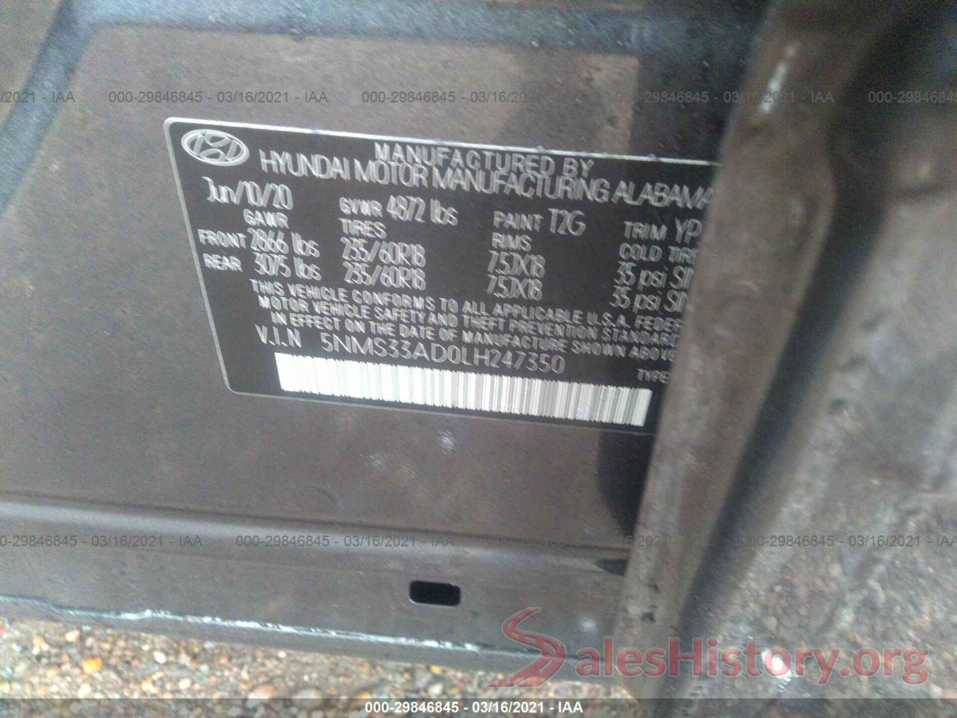 5NMS33AD0LH247350 2020 HYUNDAI SANTA FE