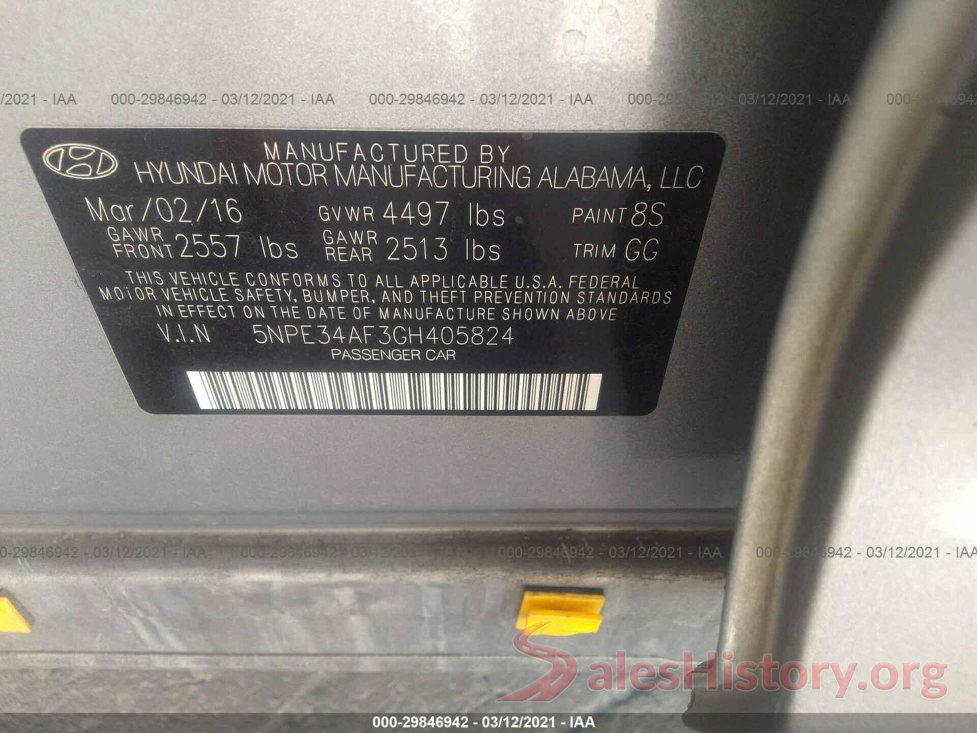 5NPE34AF3GH405824 2016 HYUNDAI SONATA