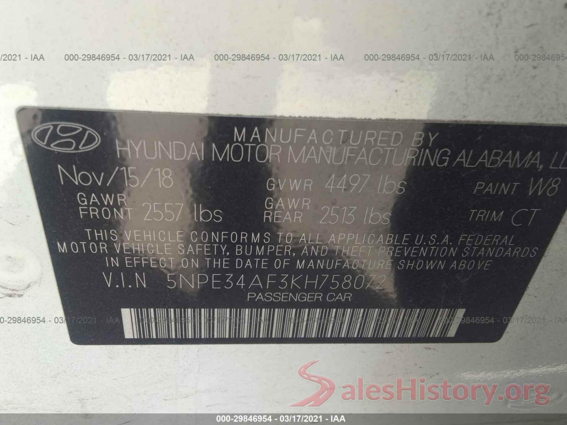 5NPE34AF3KH758072 2019 HYUNDAI SONATA