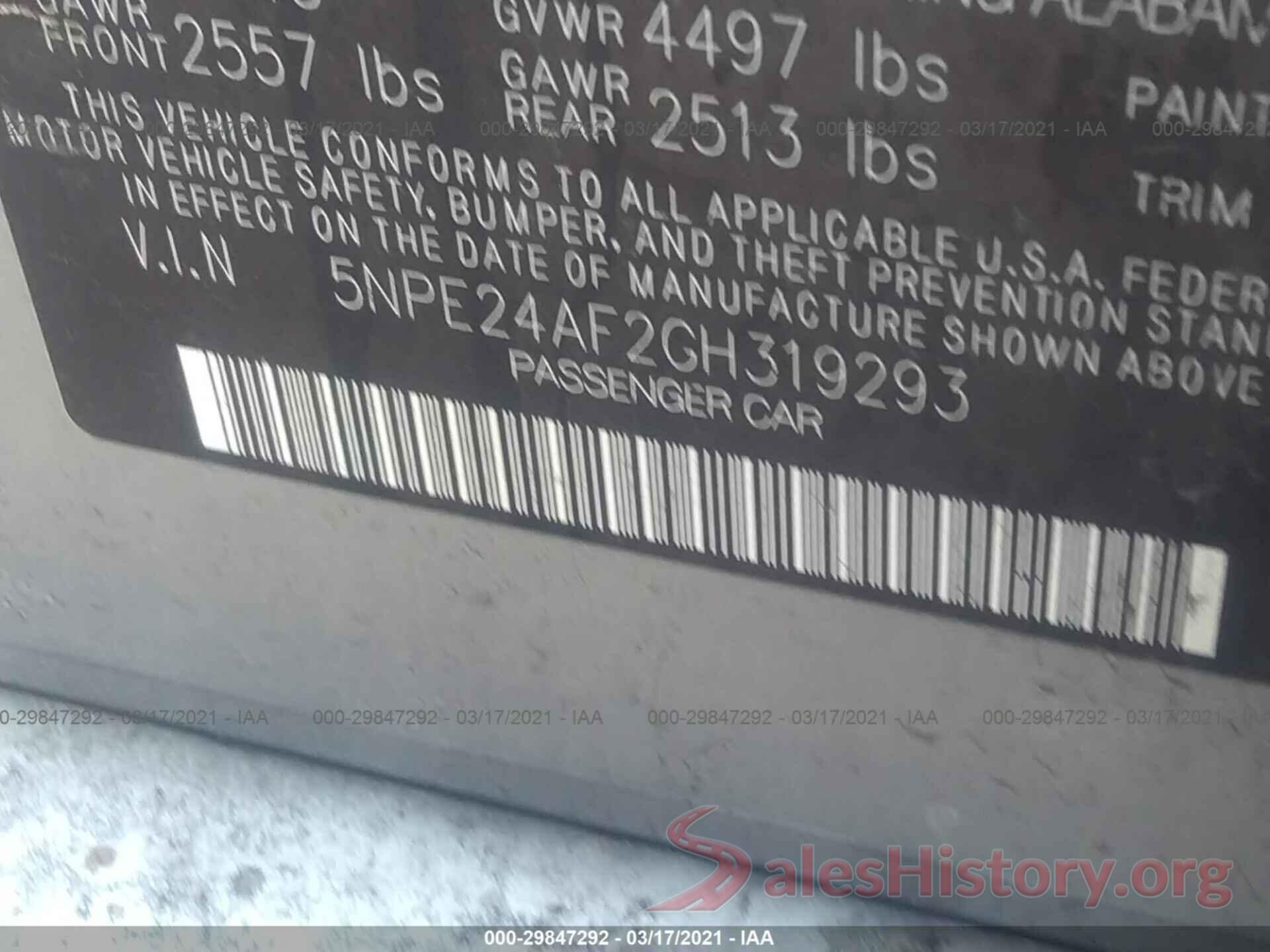 5NPE24AF2GH319293 2016 HYUNDAI SONATA