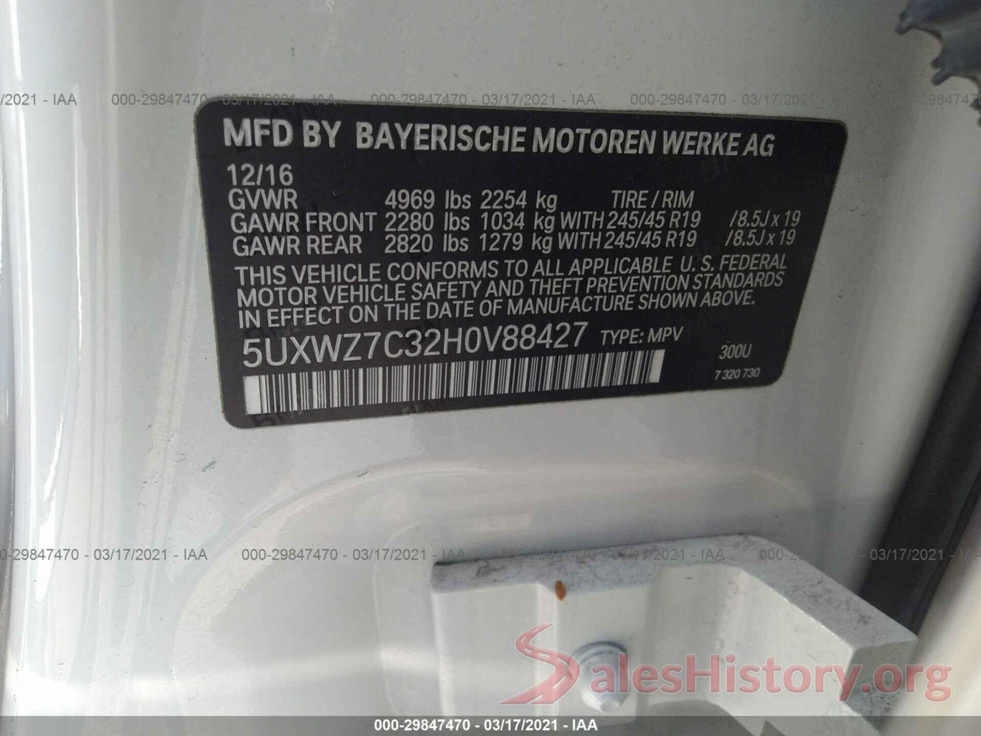 5UXWZ7C32H0V88427 2017 BMW X3