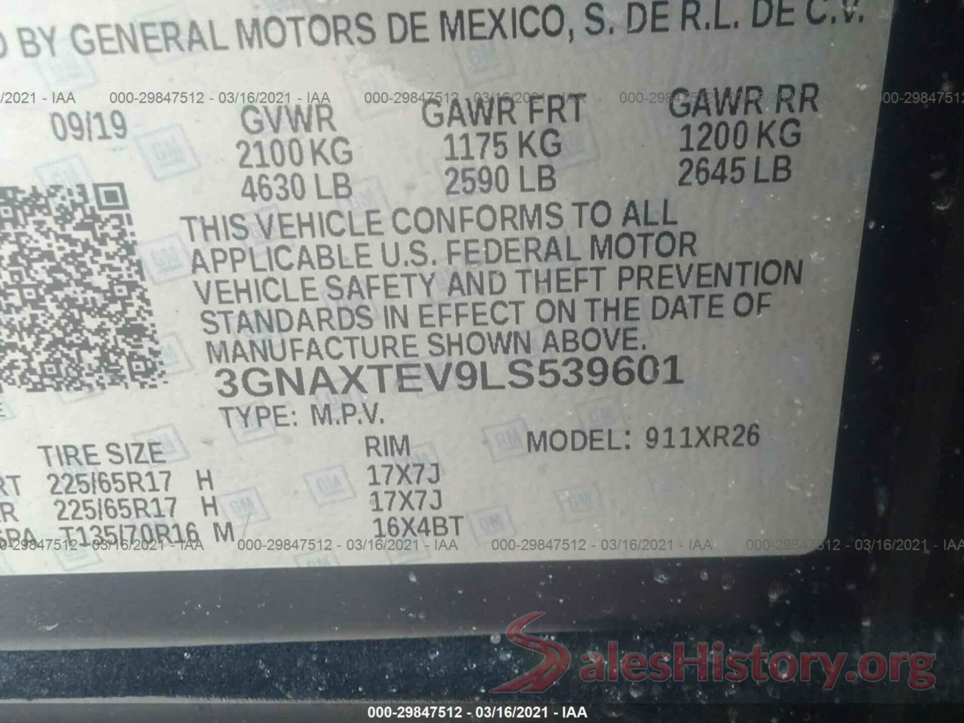 3GNAXTEV9LS539601 2020 CHEVROLET EQUINOX