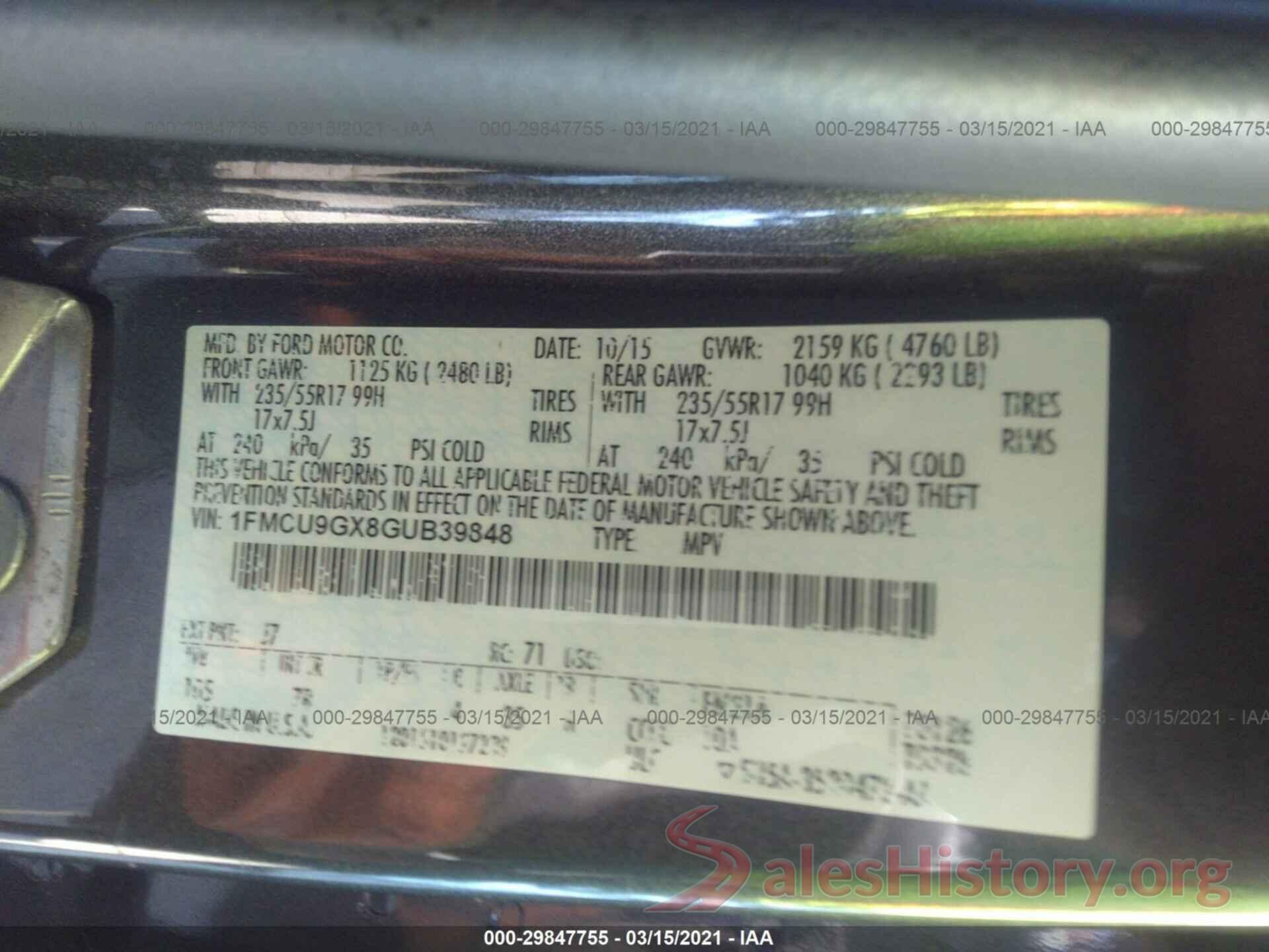 1FMCU9GX8GUB39848 2016 FORD ESCAPE