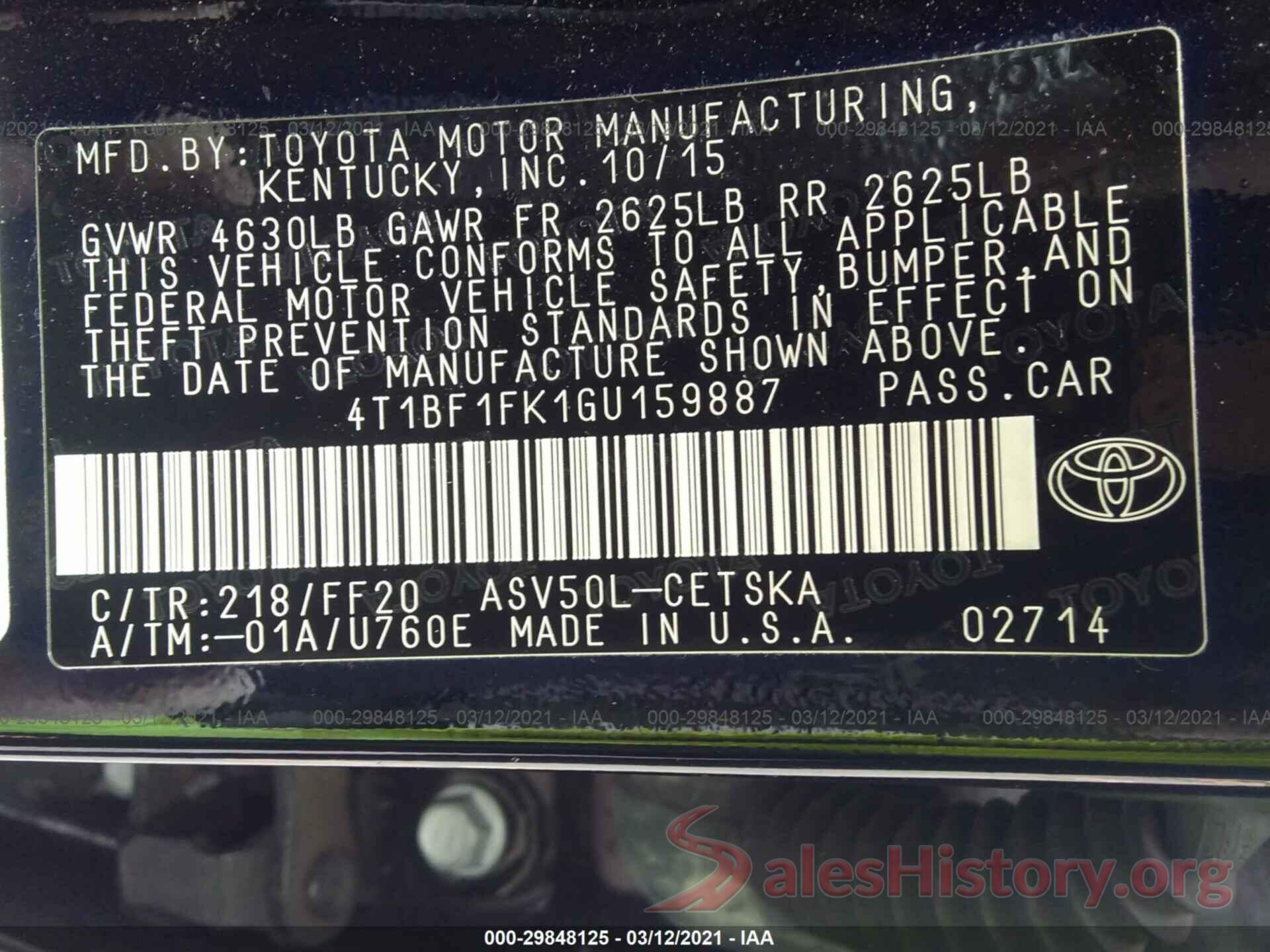 4T1BF1FK1GU159887 2016 TOYOTA CAMRY