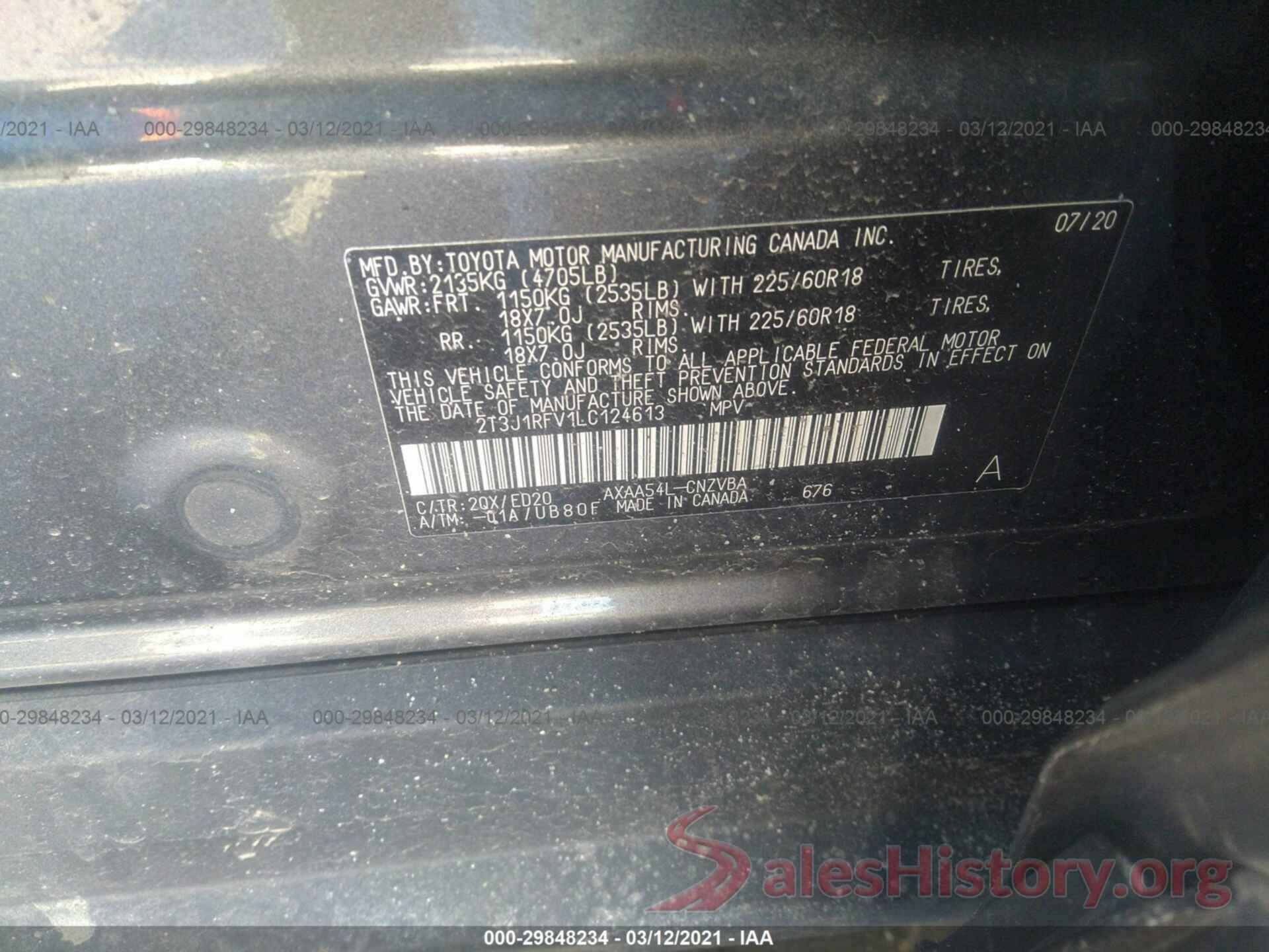 2T3J1RFV1LC124613 2020 TOYOTA RAV4