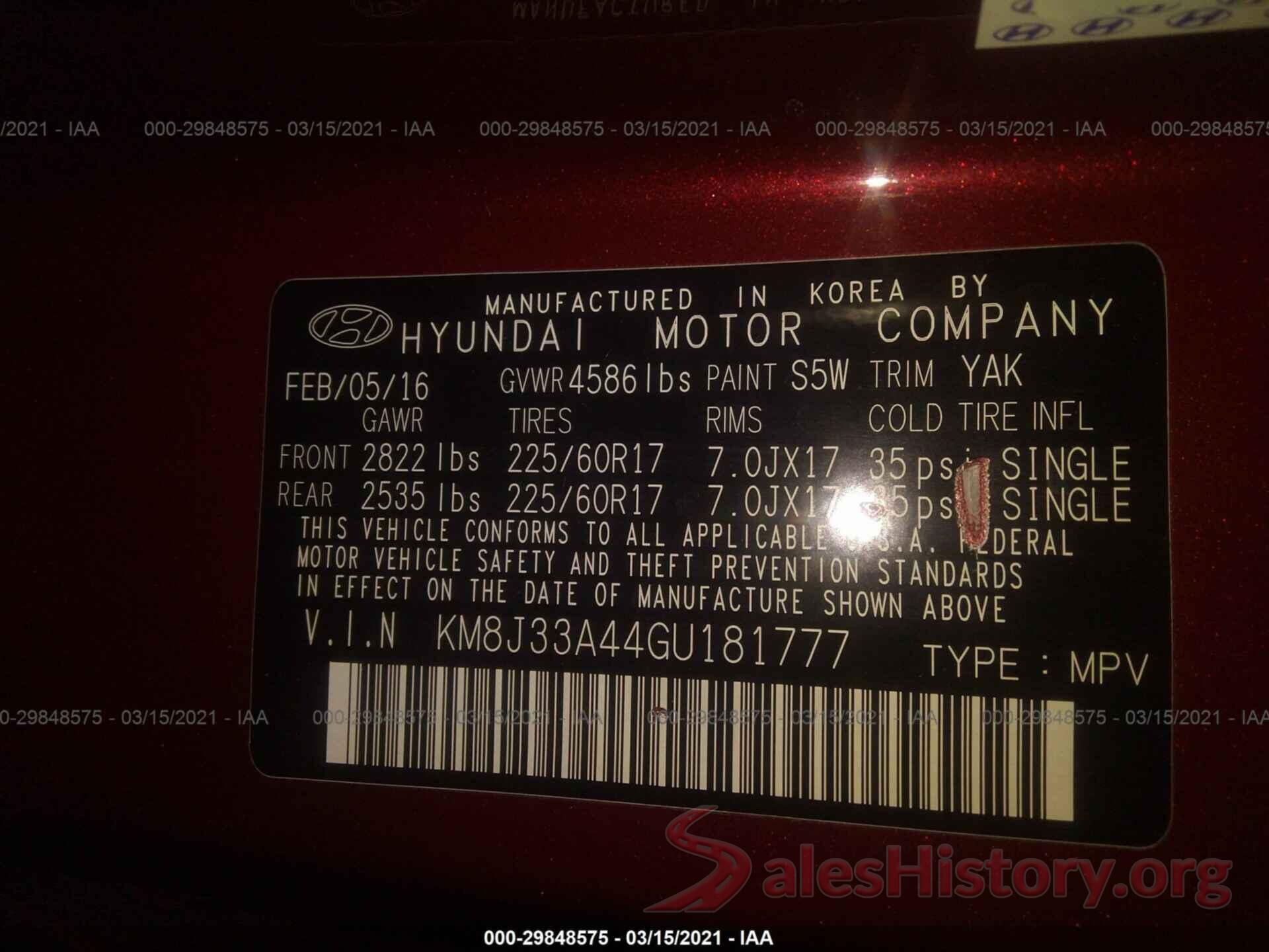 KM8J33A44GU181777 2016 HYUNDAI TUCSON