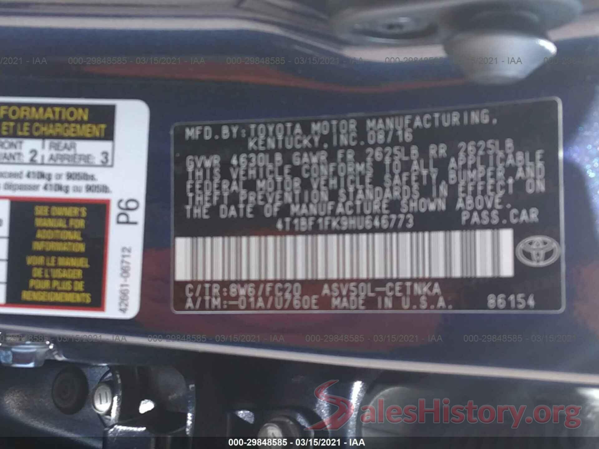 4T1BF1FK9HU646773 2017 TOYOTA CAMRY