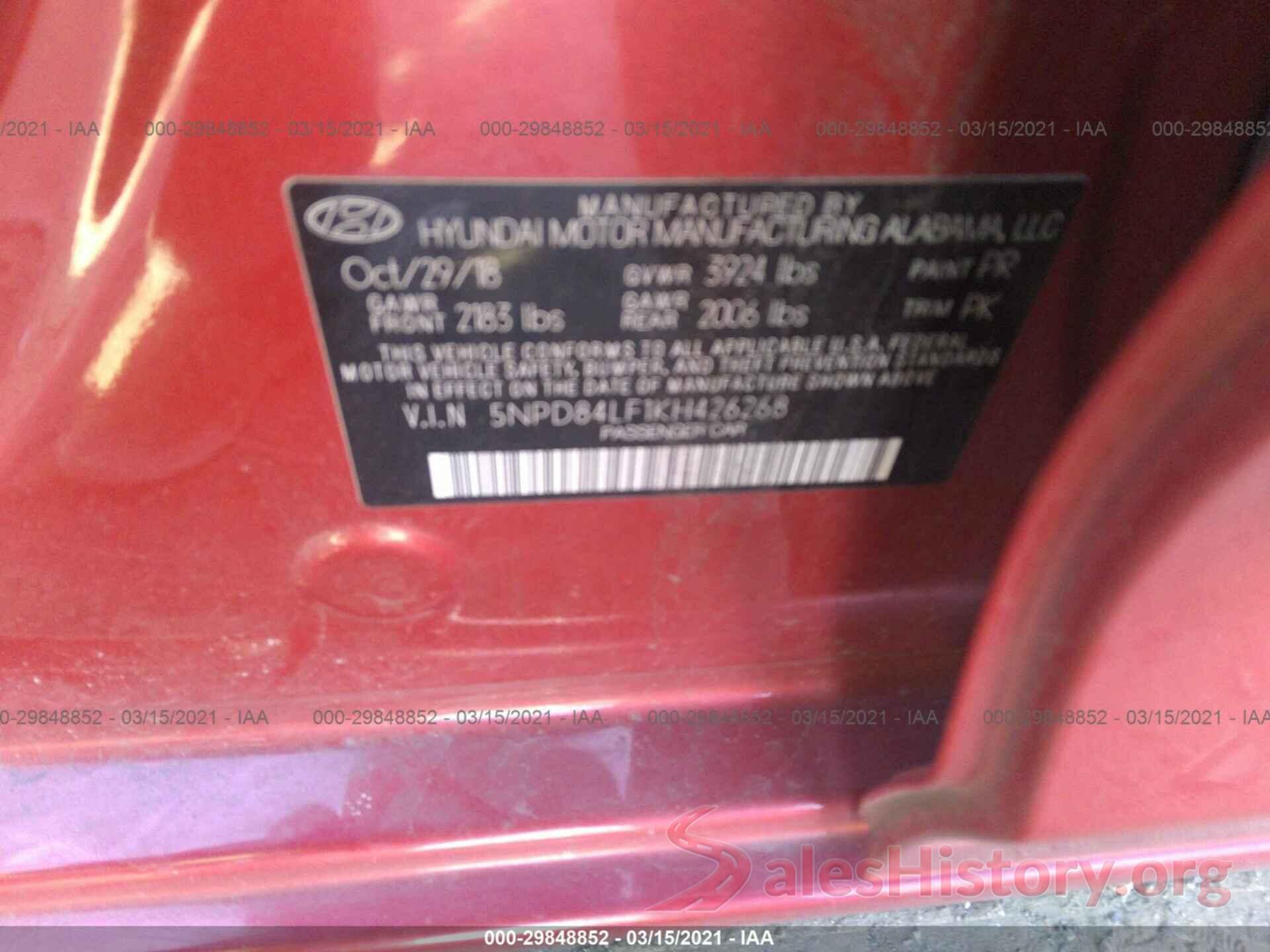 5NPD84LF1KH426268 2019 HYUNDAI ELANTRA