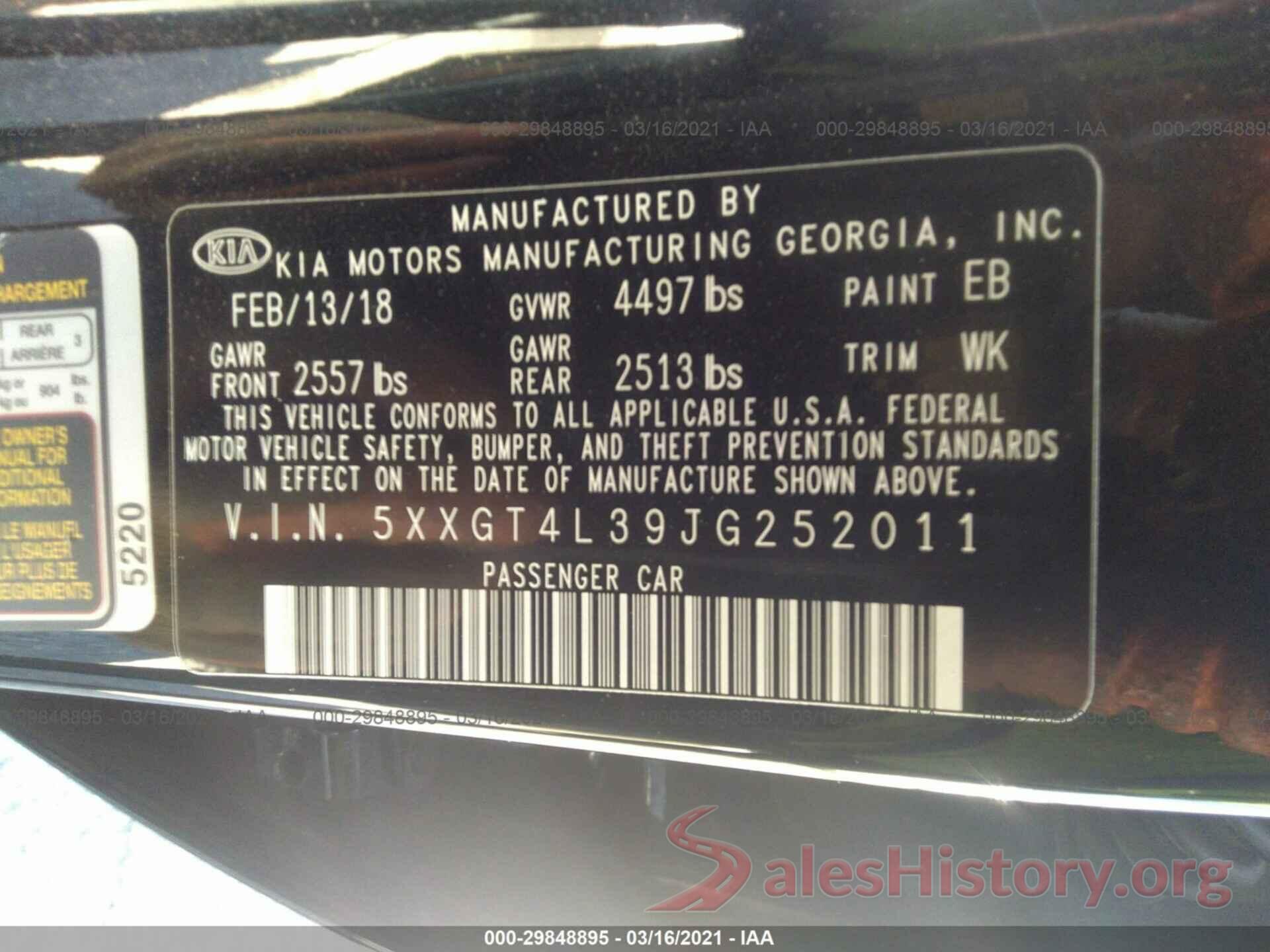 5XXGT4L39JG252011 2018 KIA OPTIMA