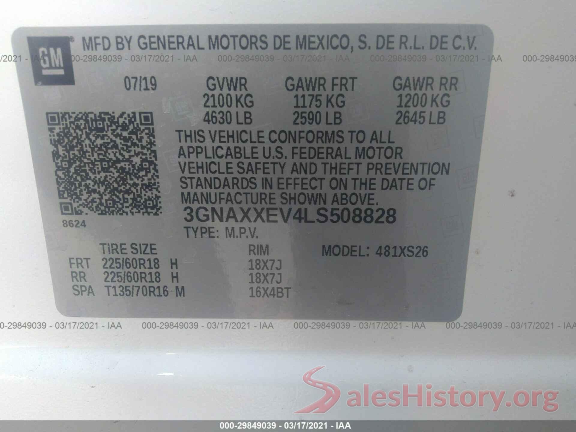 3GNAXXEV4LS508828 2020 CHEVROLET EQUINOX