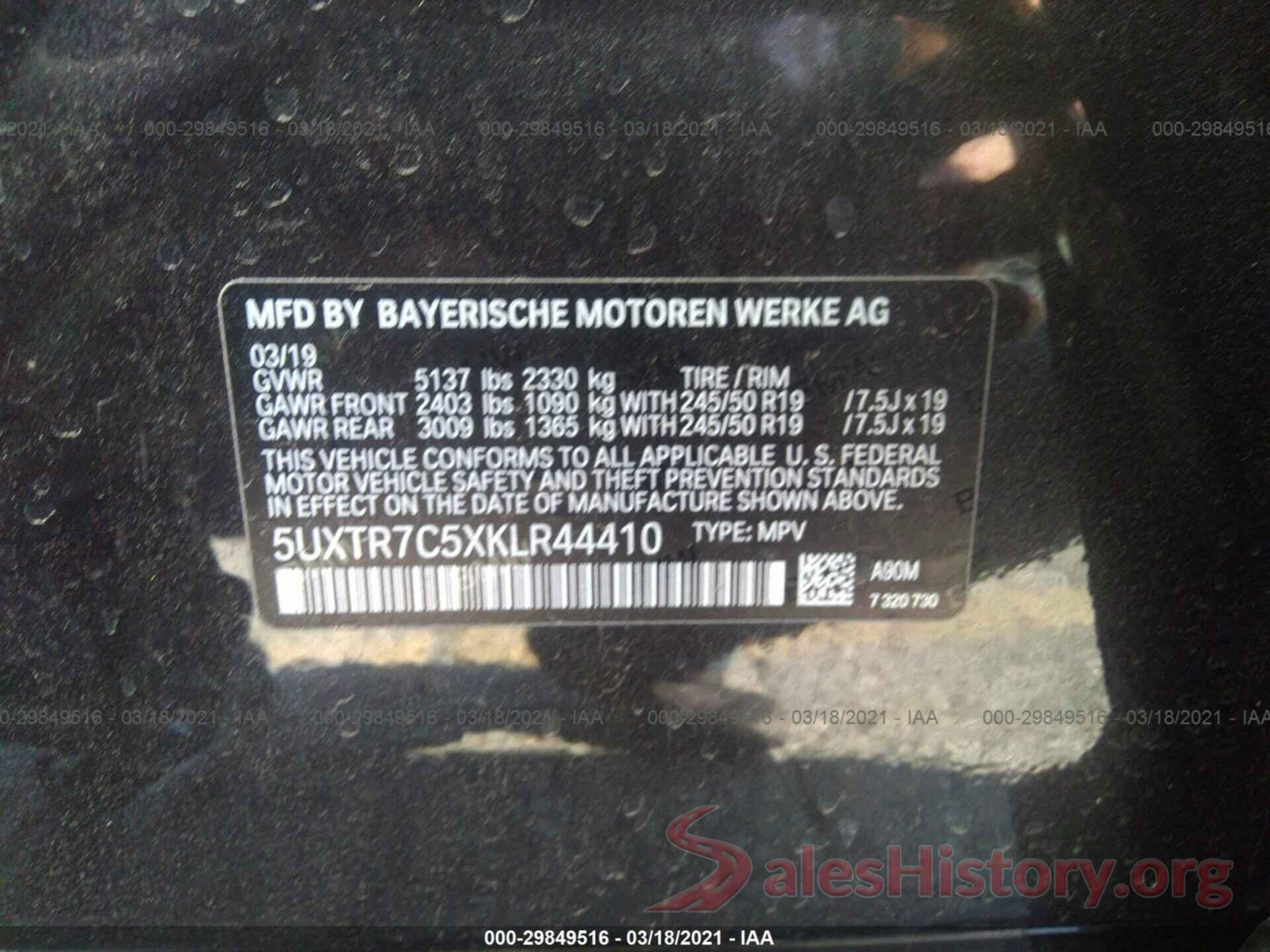 5UXTR7C5XKLR44410 2019 BMW X3