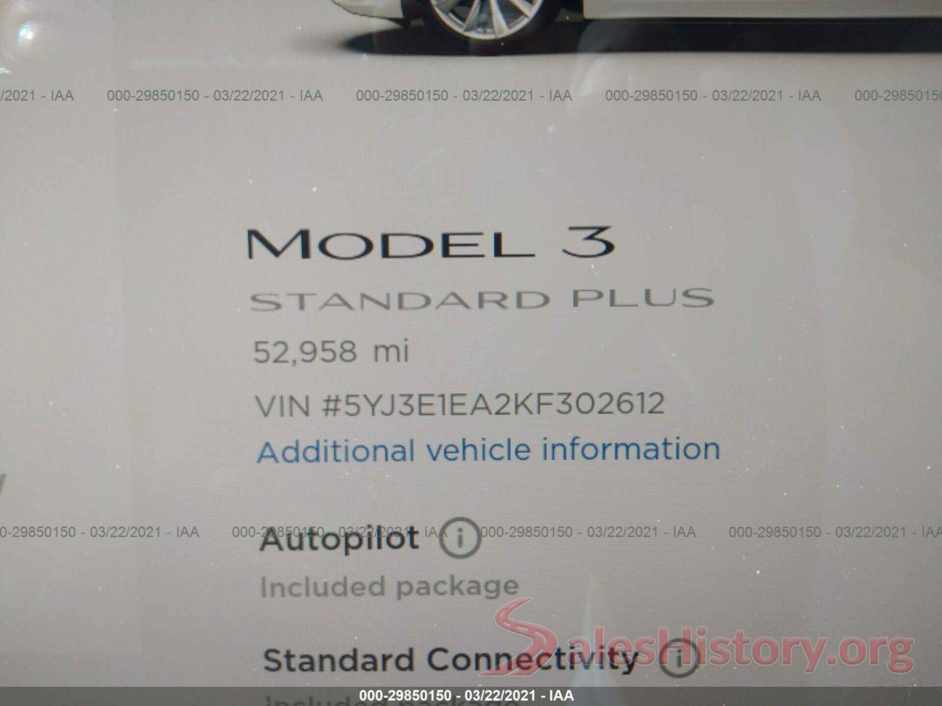 5YJ3E1EA2KF302612 2019 TESLA MODEL 3