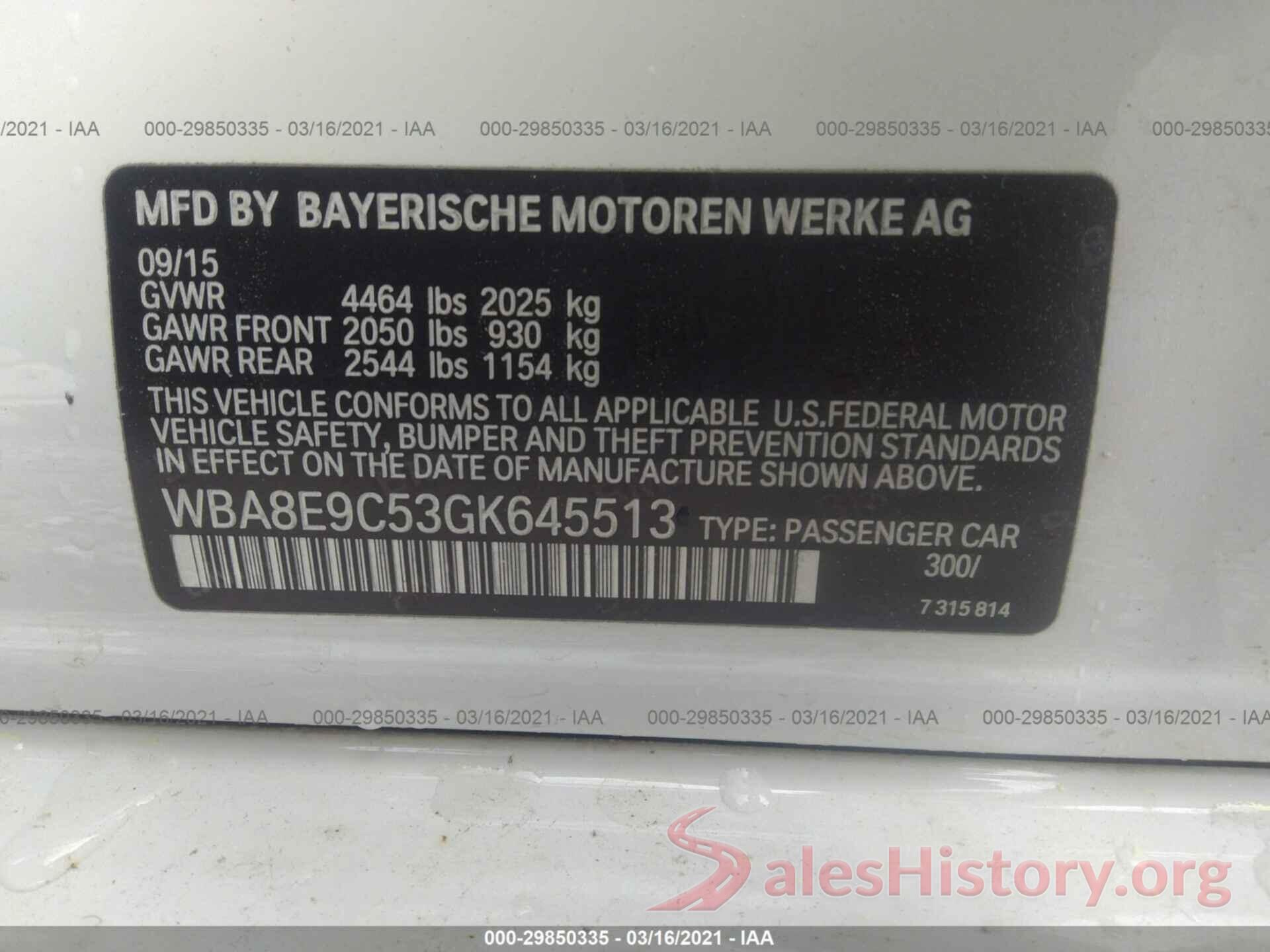 WBA8E9C53GK645513 2016 BMW 3 SERIES