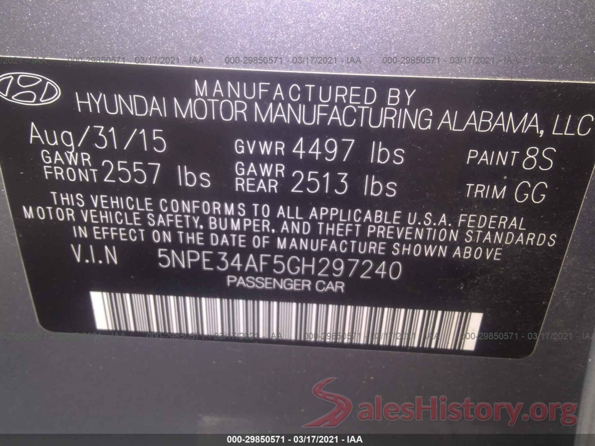 5NPE34AF5GH297240 2016 HYUNDAI SONATA