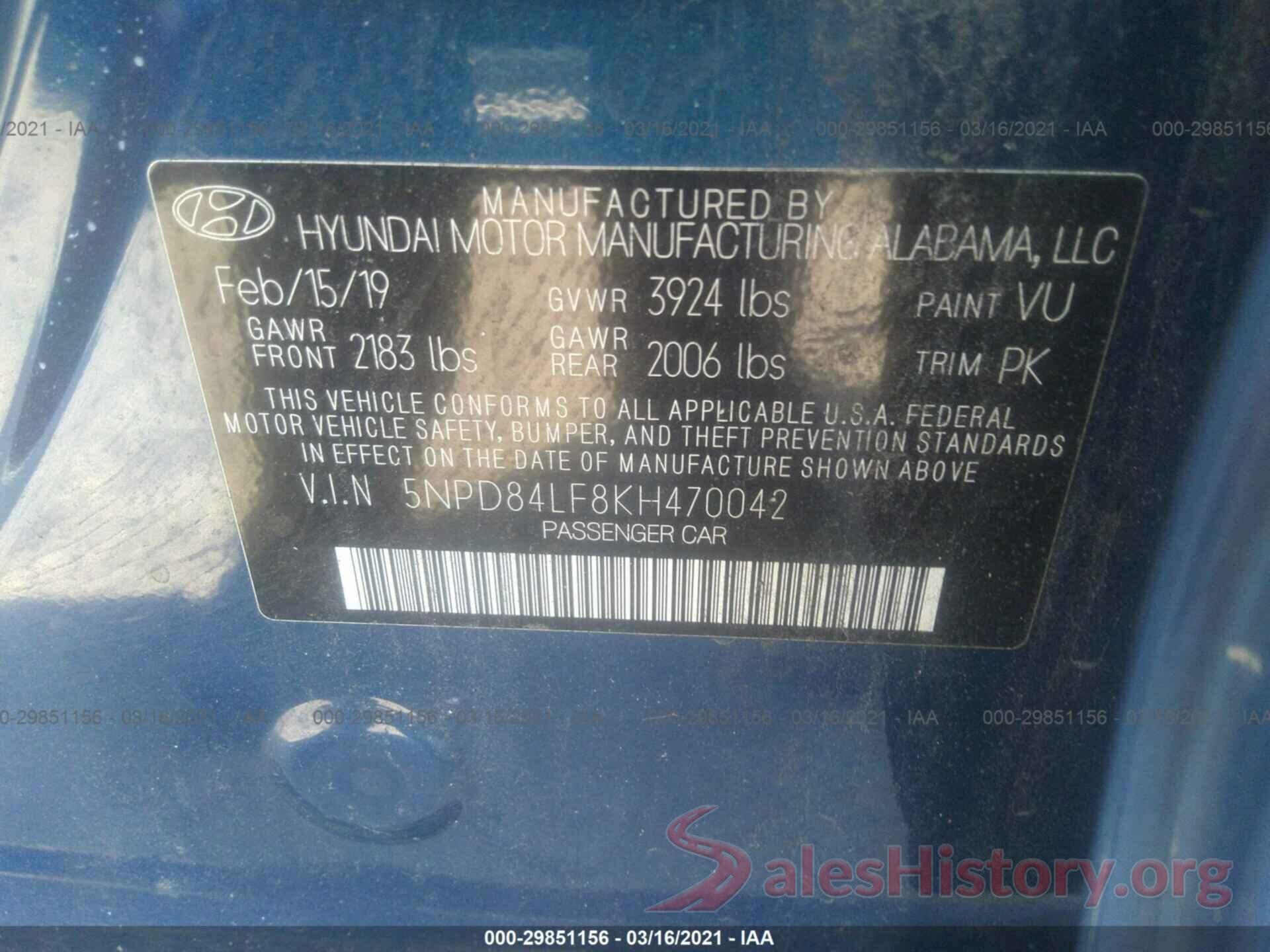 5NPD84LF8KH470042 2019 HYUNDAI ELANTRA