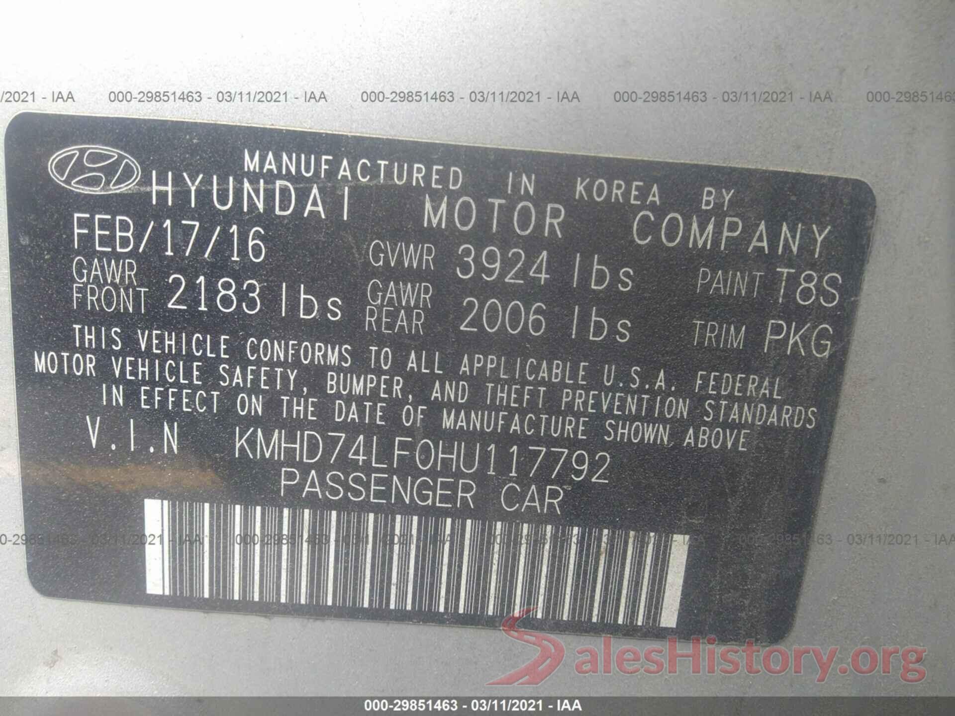 KMHD74LF0HU117792 2017 HYUNDAI ELANTRA