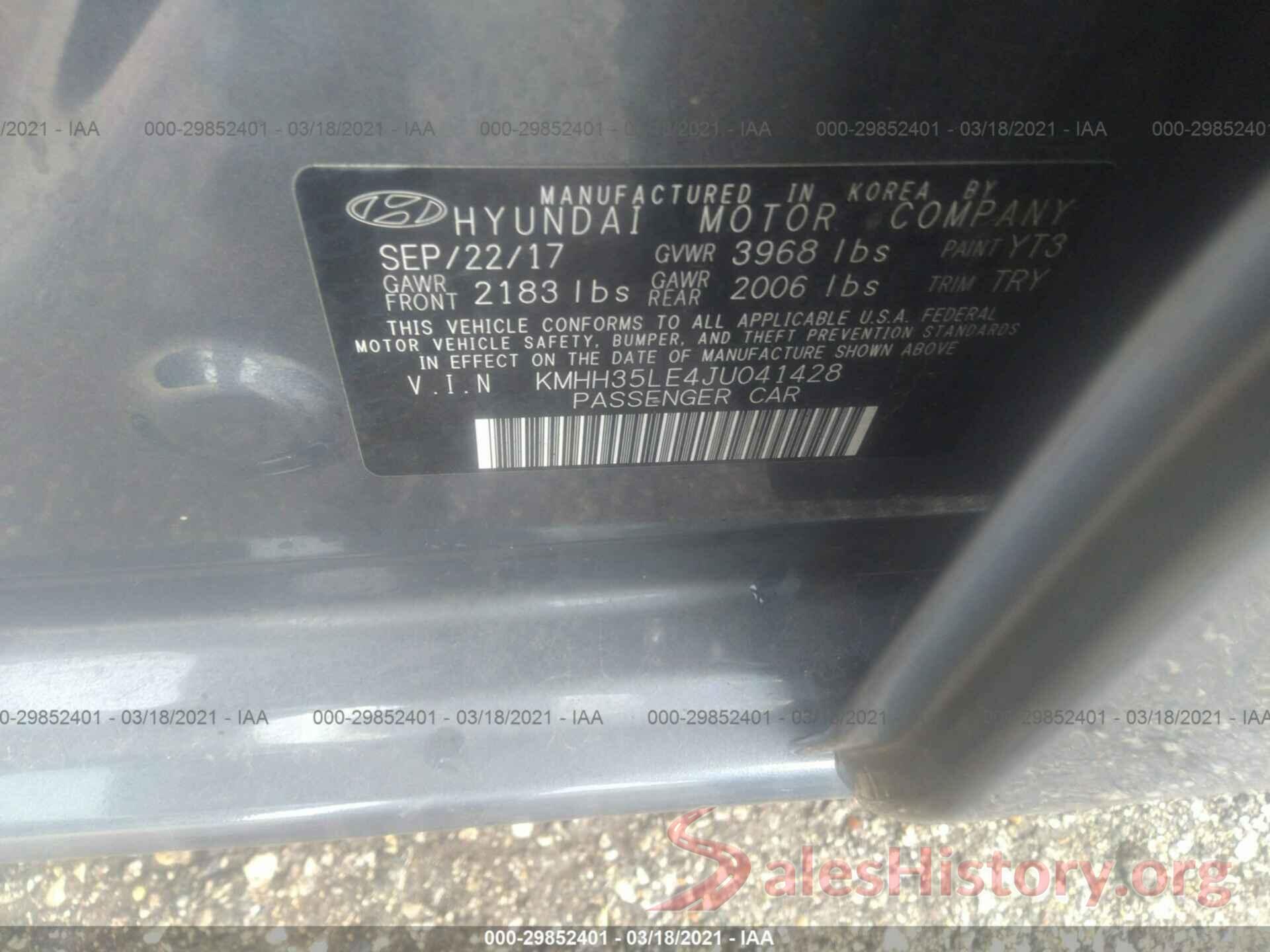 KMHH35LE4JU041428 2018 HYUNDAI ELANTRA GT