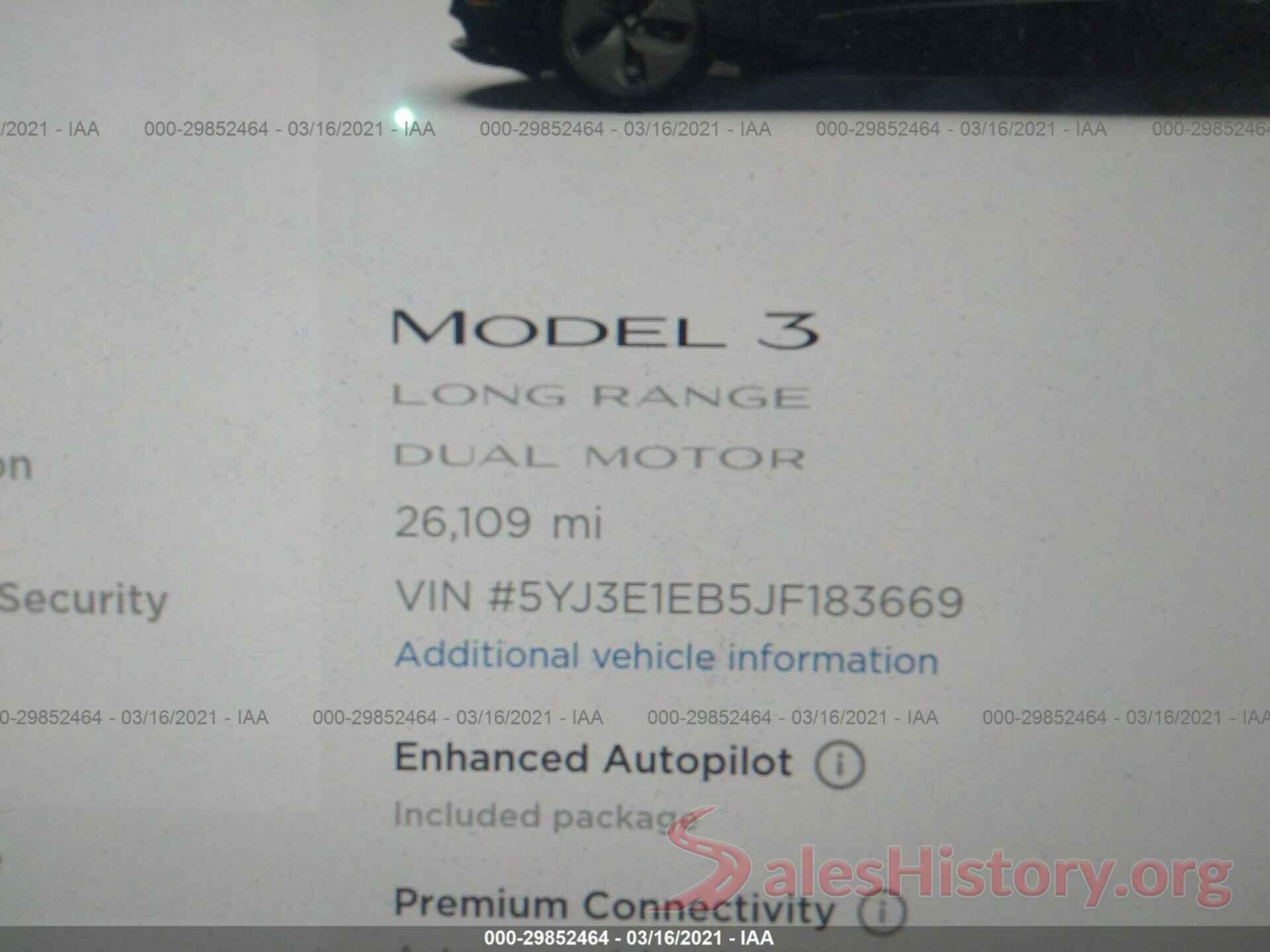 5YJ3E1EB5JF183669 2018 TESLA MODEL 3