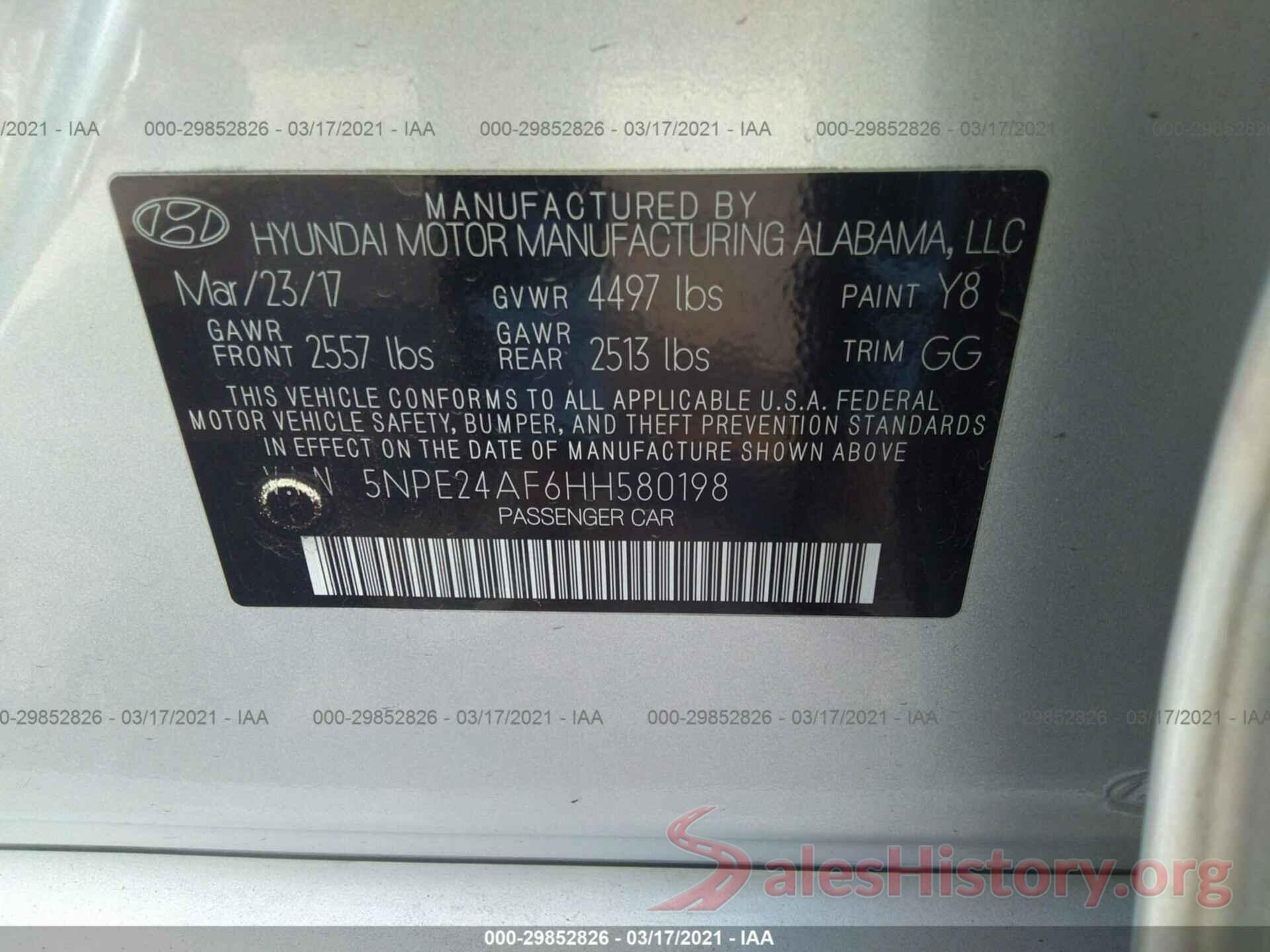 5NPE24AF6HH580198 2017 HYUNDAI SONATA