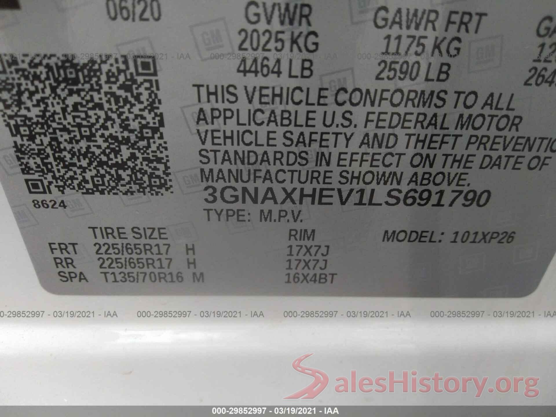 3GNAXHEV1LS691790 2020 CHEVROLET EQUINOX