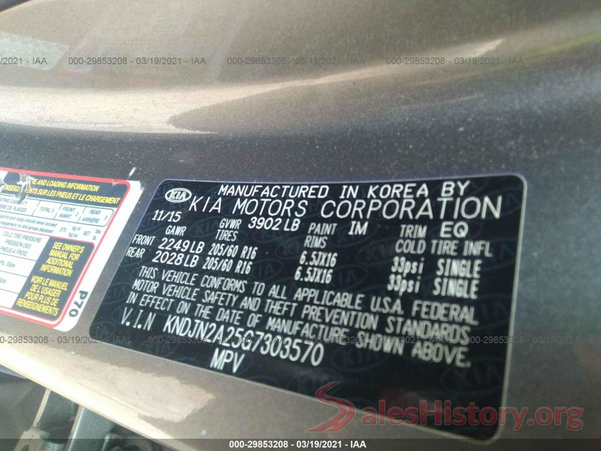 KNDJN2A25G7303570 2016 KIA SOUL