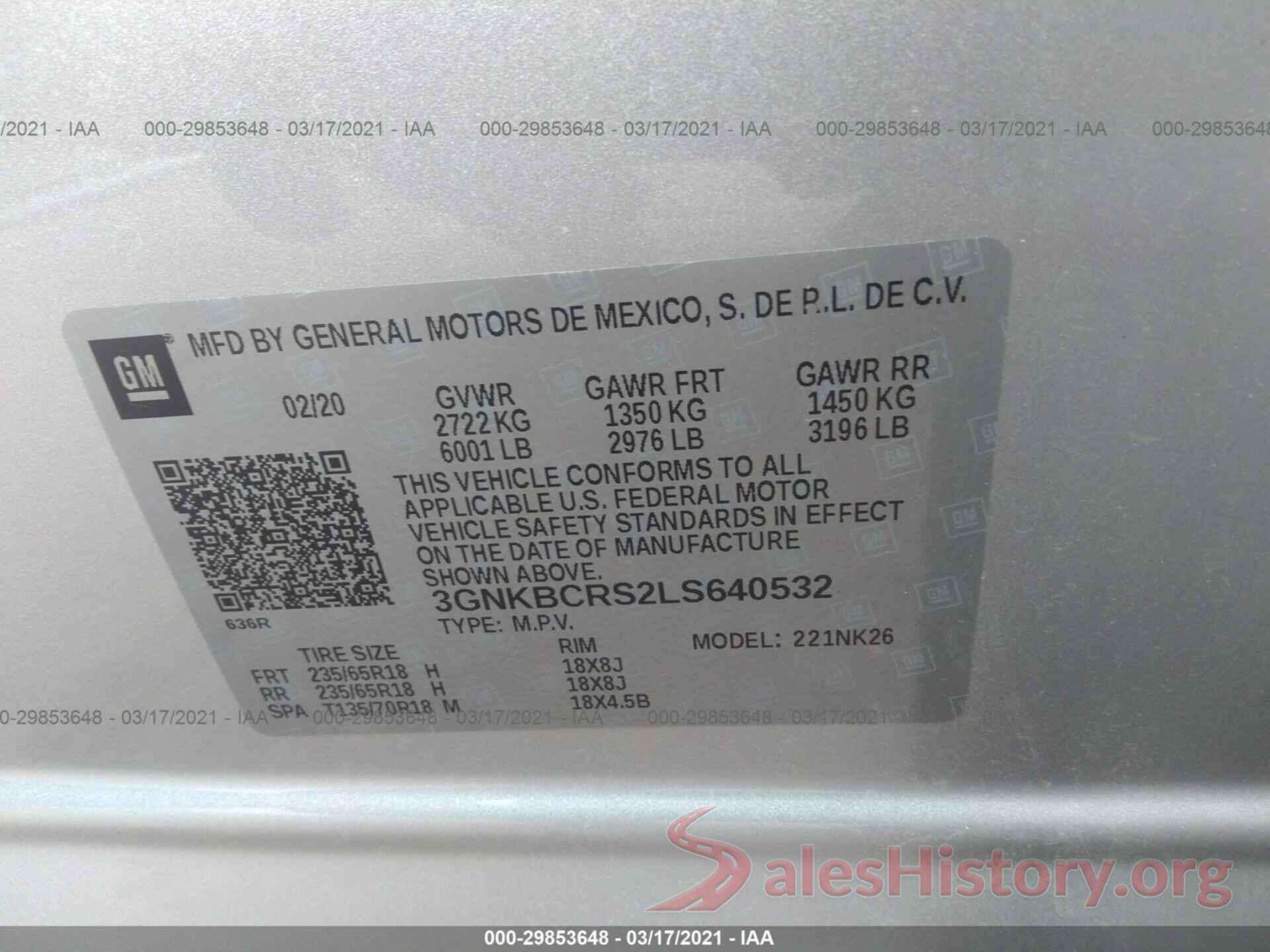 3GNKBCRS2LS640532 2020 CHEVROLET BLAZER