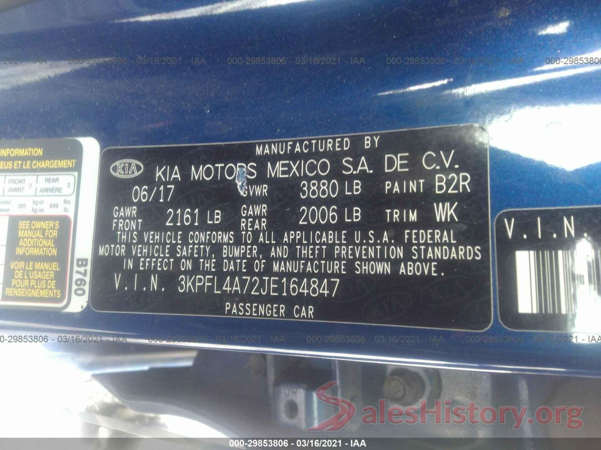 3KPFL4A72JE164847 2018 KIA FORTE