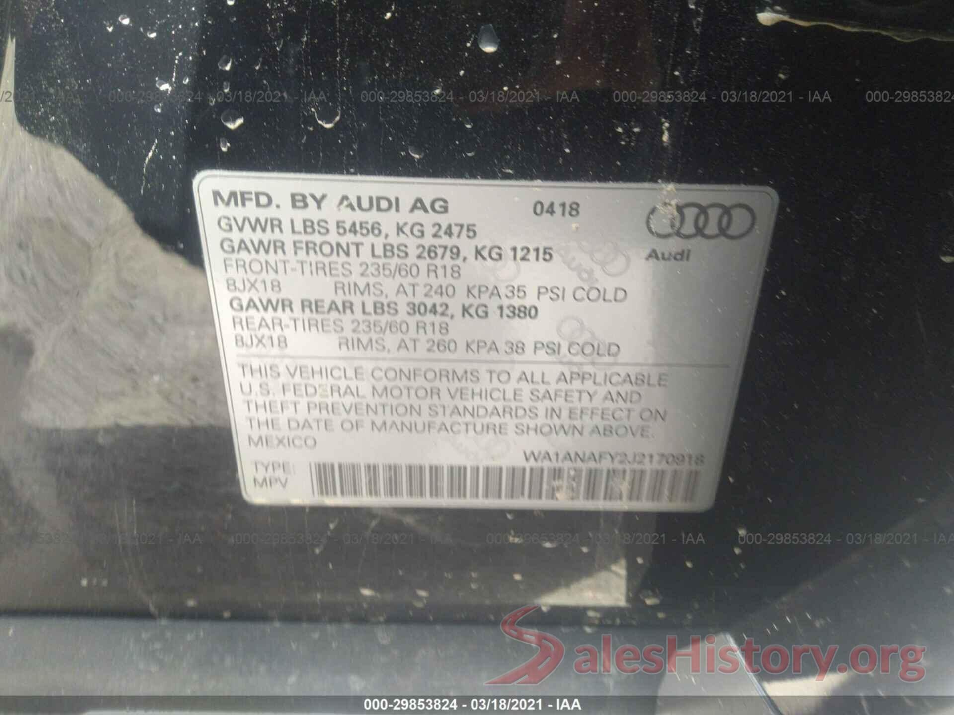 WA1ANAFY2J2170918 2018 AUDI Q5