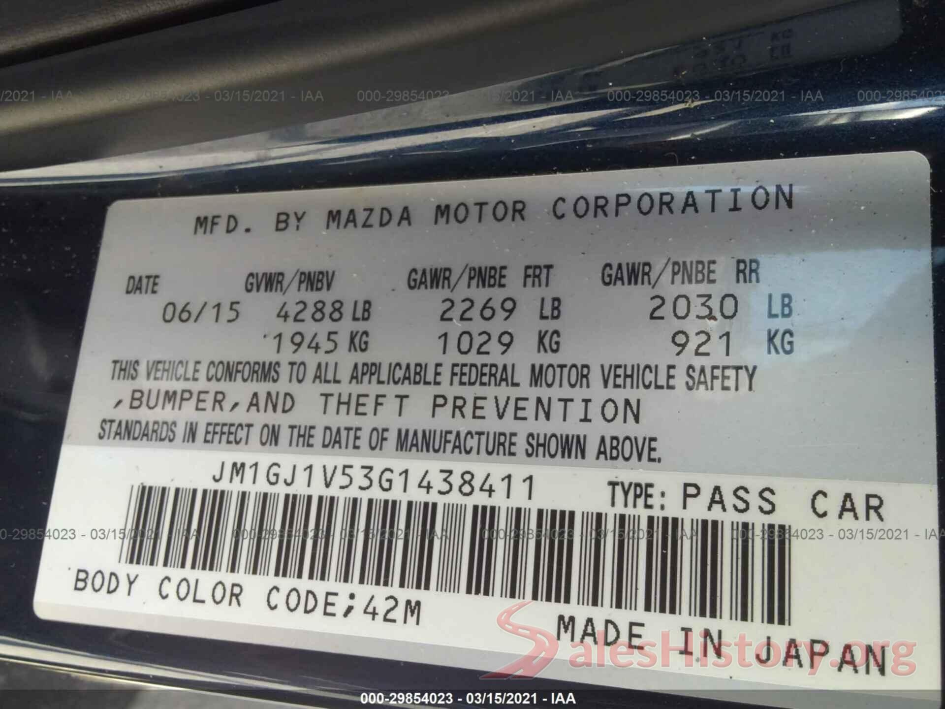 JM1GJ1V53G1438411 2016 MAZDA MAZDA6