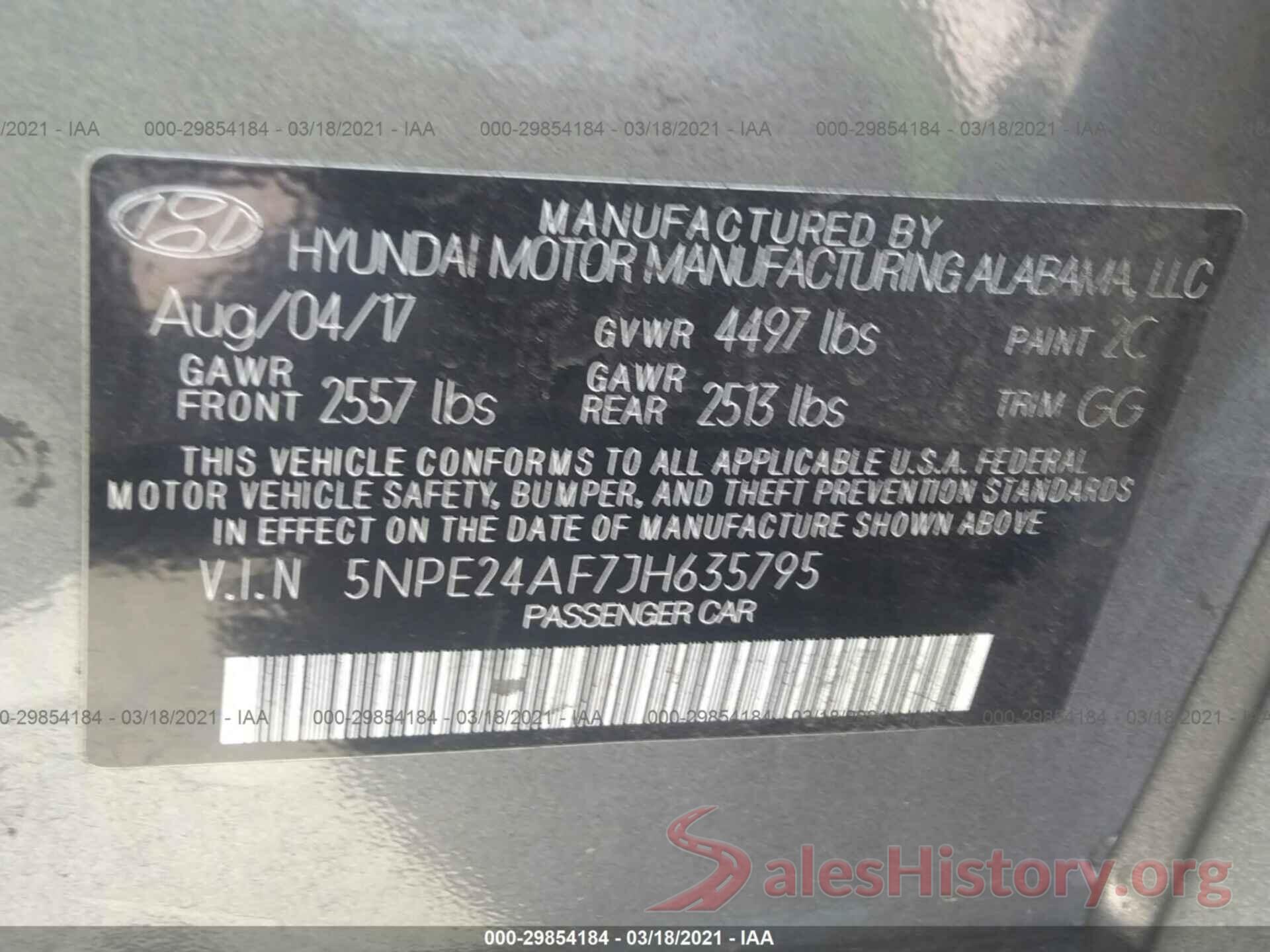 5NPE24AF7JH635795 2018 HYUNDAI SONATA