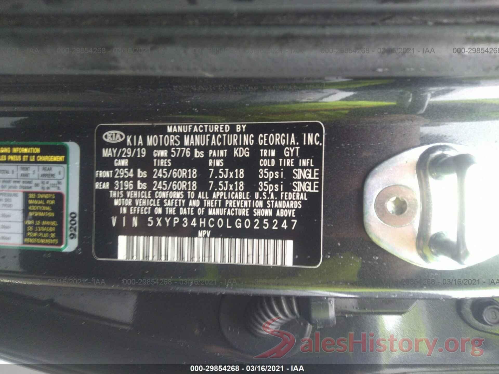 5XYP34HC0LG025247 2020 KIA TELLURIDE