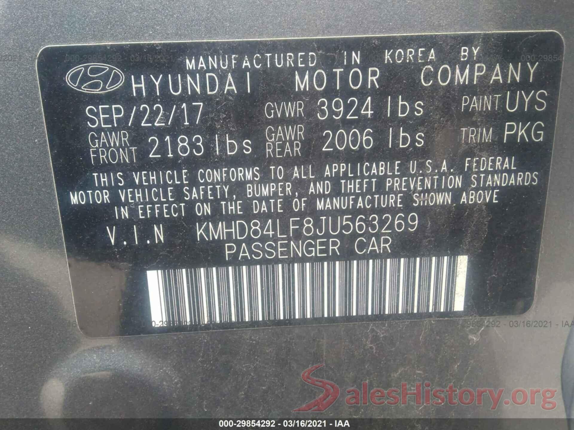 KMHD84LF8JU563269 2018 HYUNDAI ELANTRA