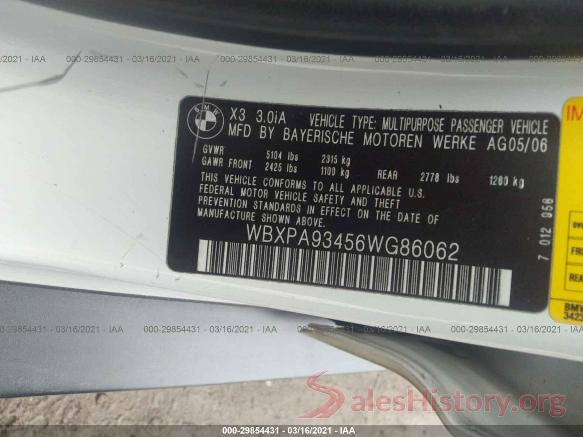 4T4BF1FK4GR518588 2006 BMW X3