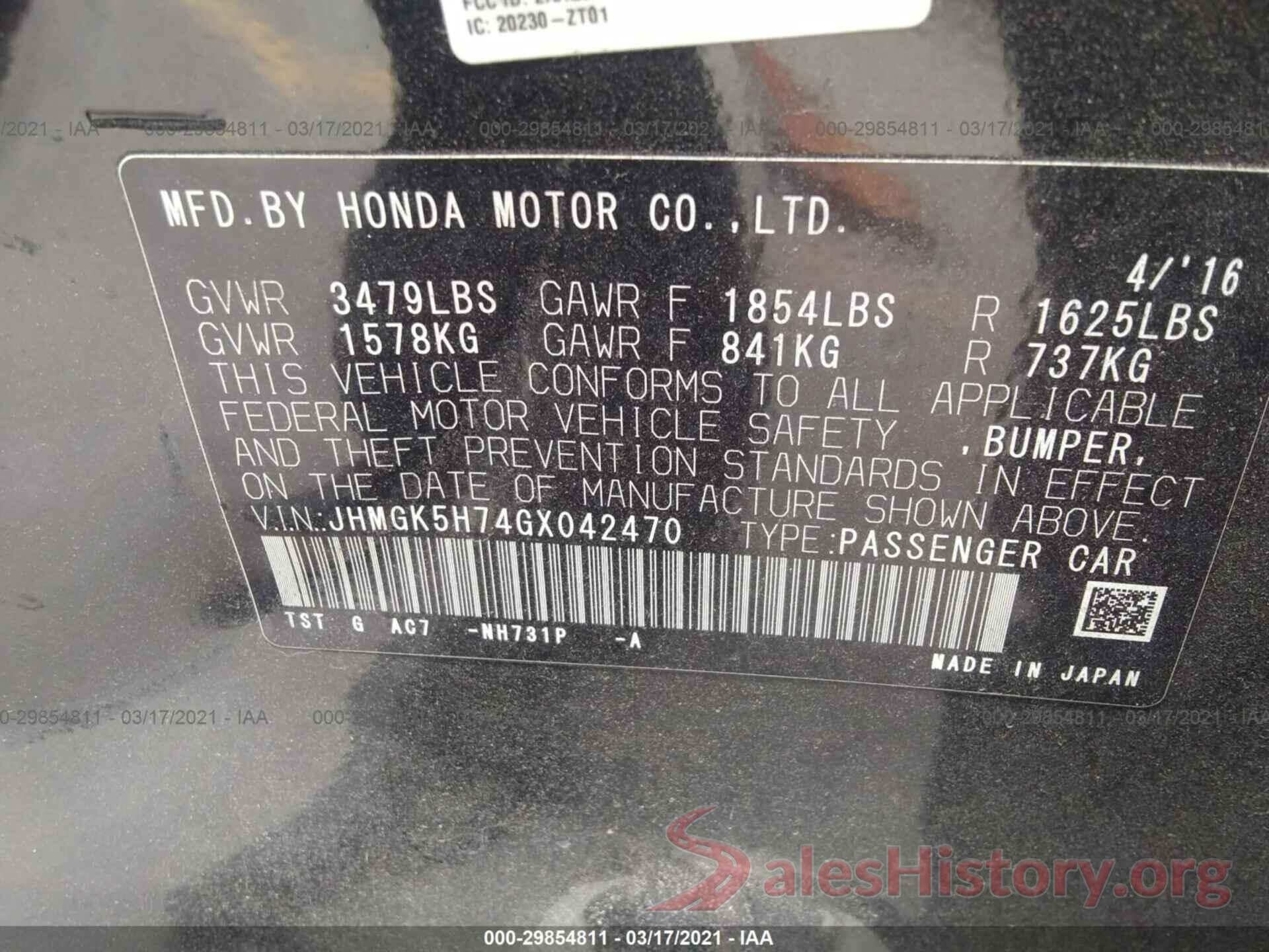 JHMGK5H74GX042470 2016 HONDA FIT