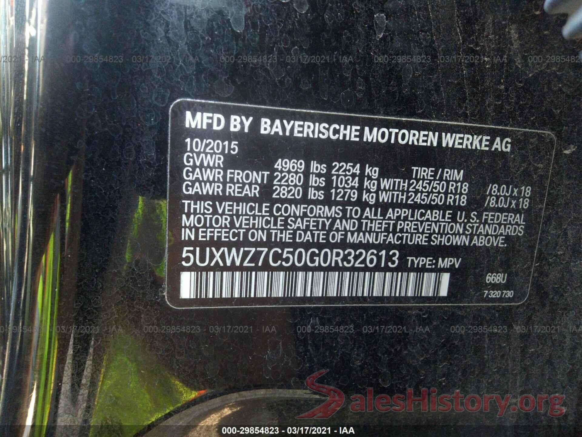 5UXWZ7C50G0R32613 2016 BMW X3