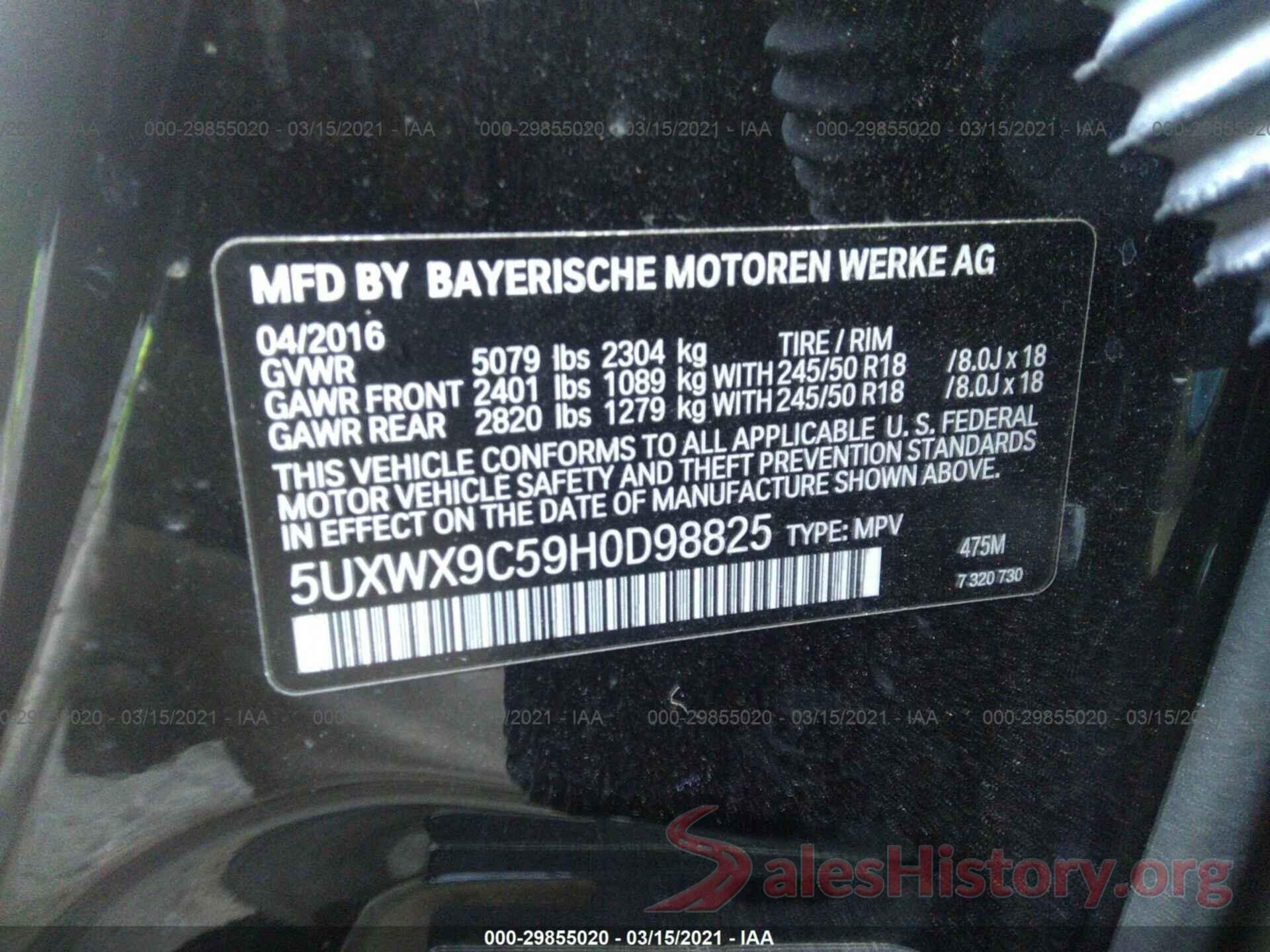 5UXWX9C59H0D98825 2017 BMW X3