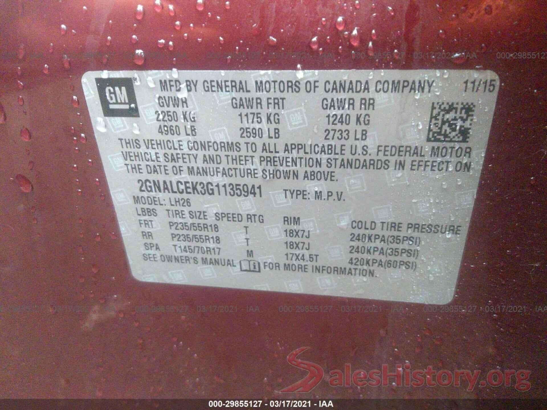 2GNALCEK3G1135941 2016 CHEVROLET EQUINOX