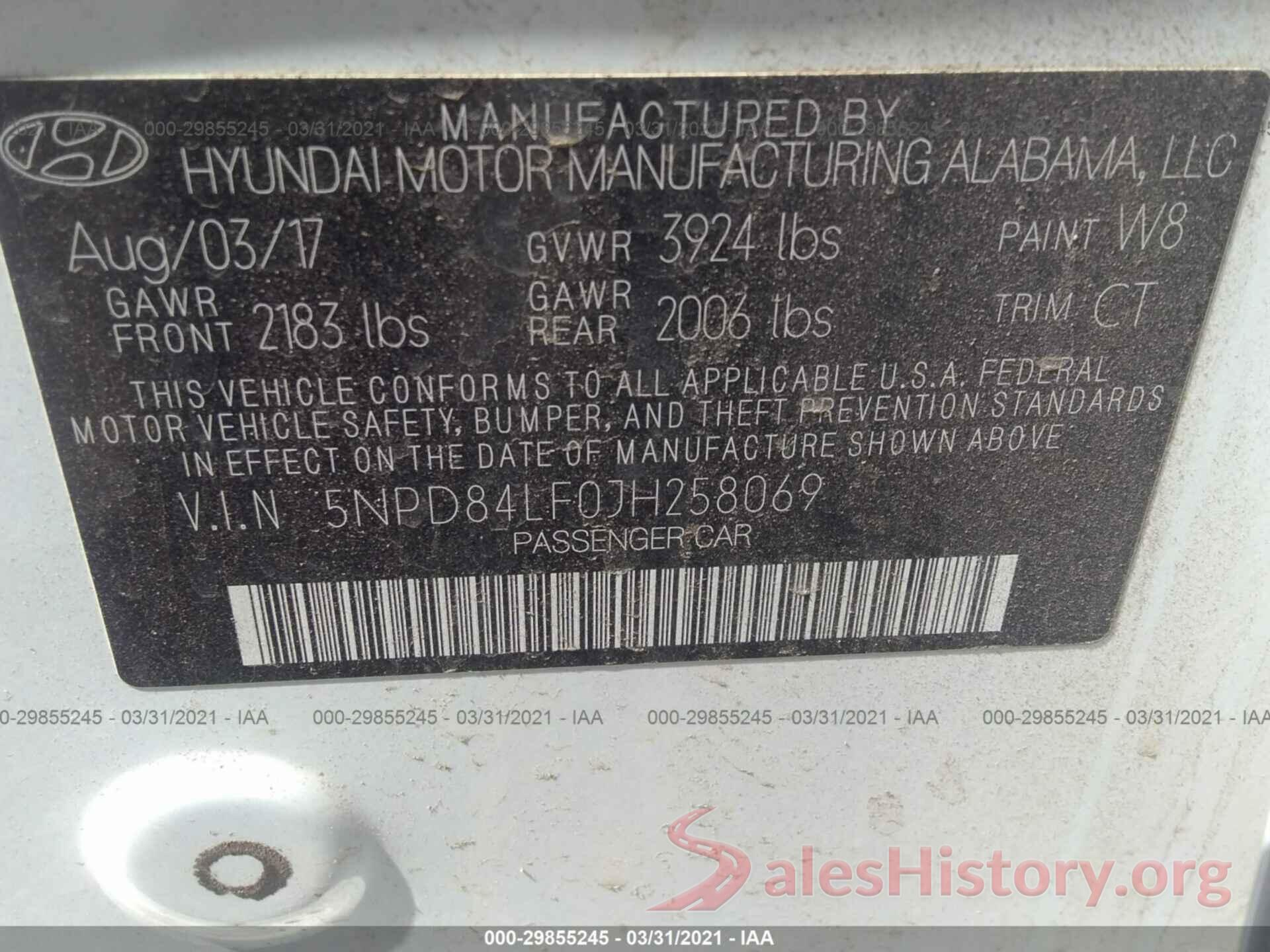 5NPD84LF0JH258069 2018 HYUNDAI ELANTRA