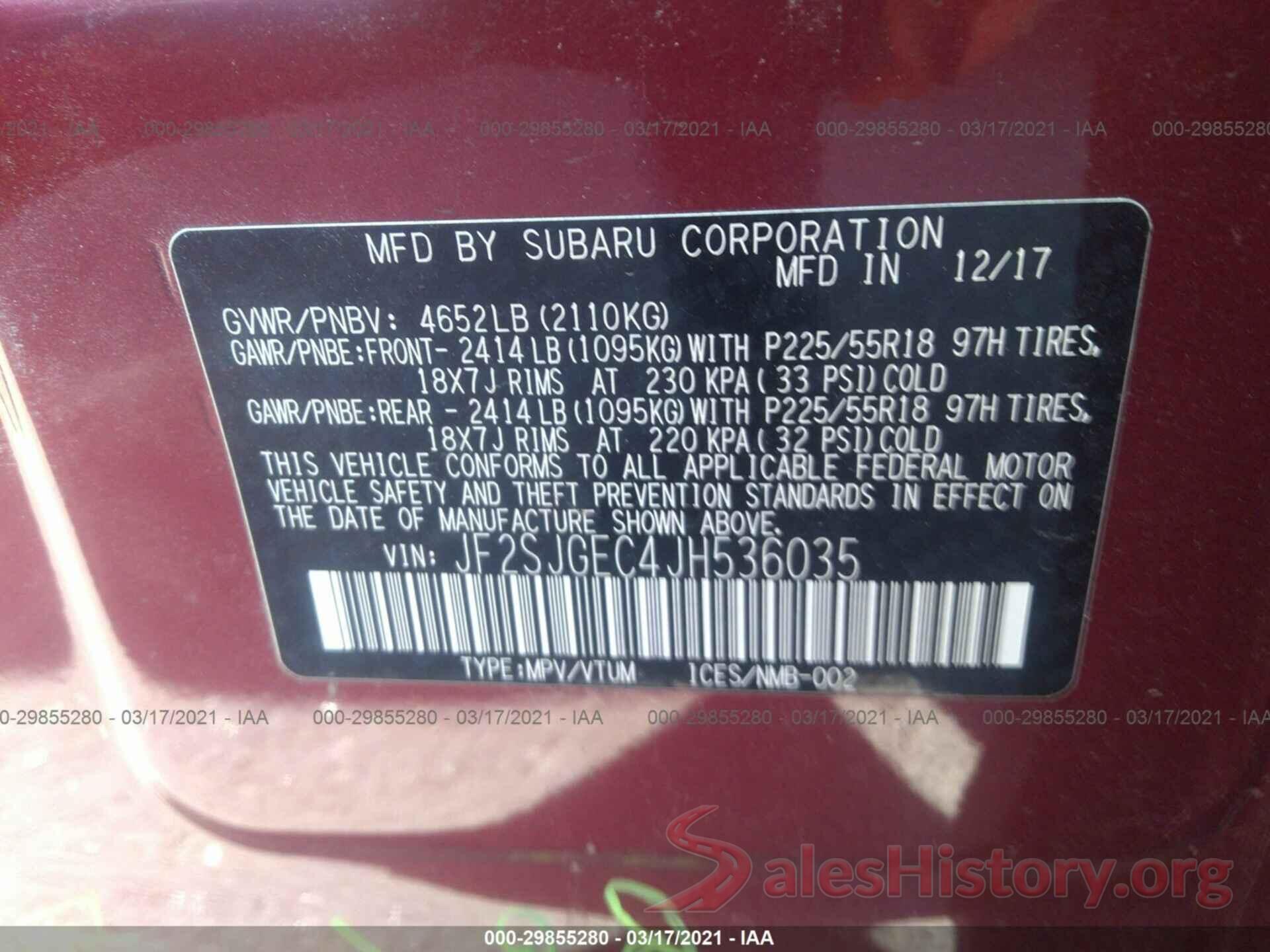 JF2SJGEC4JH536035 2018 SUBARU FORESTER