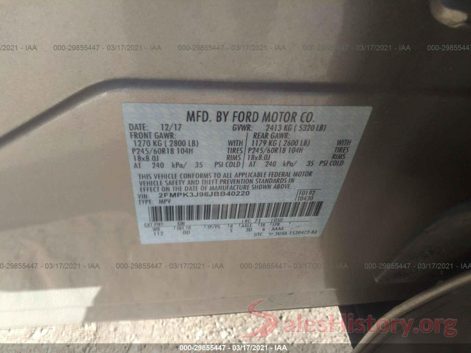 2FMPK3J96JBB40220 2018 FORD EDGE