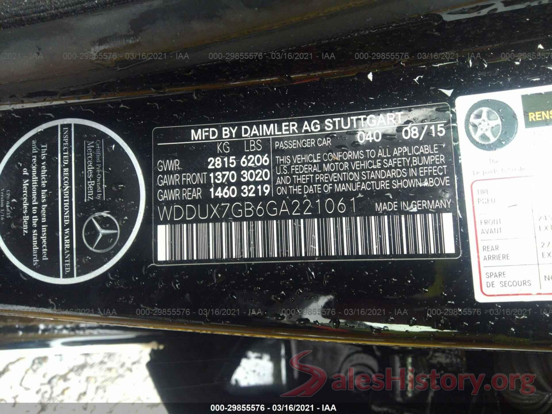 WDDUX7GB6GA221061 2016 MERCEDES-BENZ S-CLASS