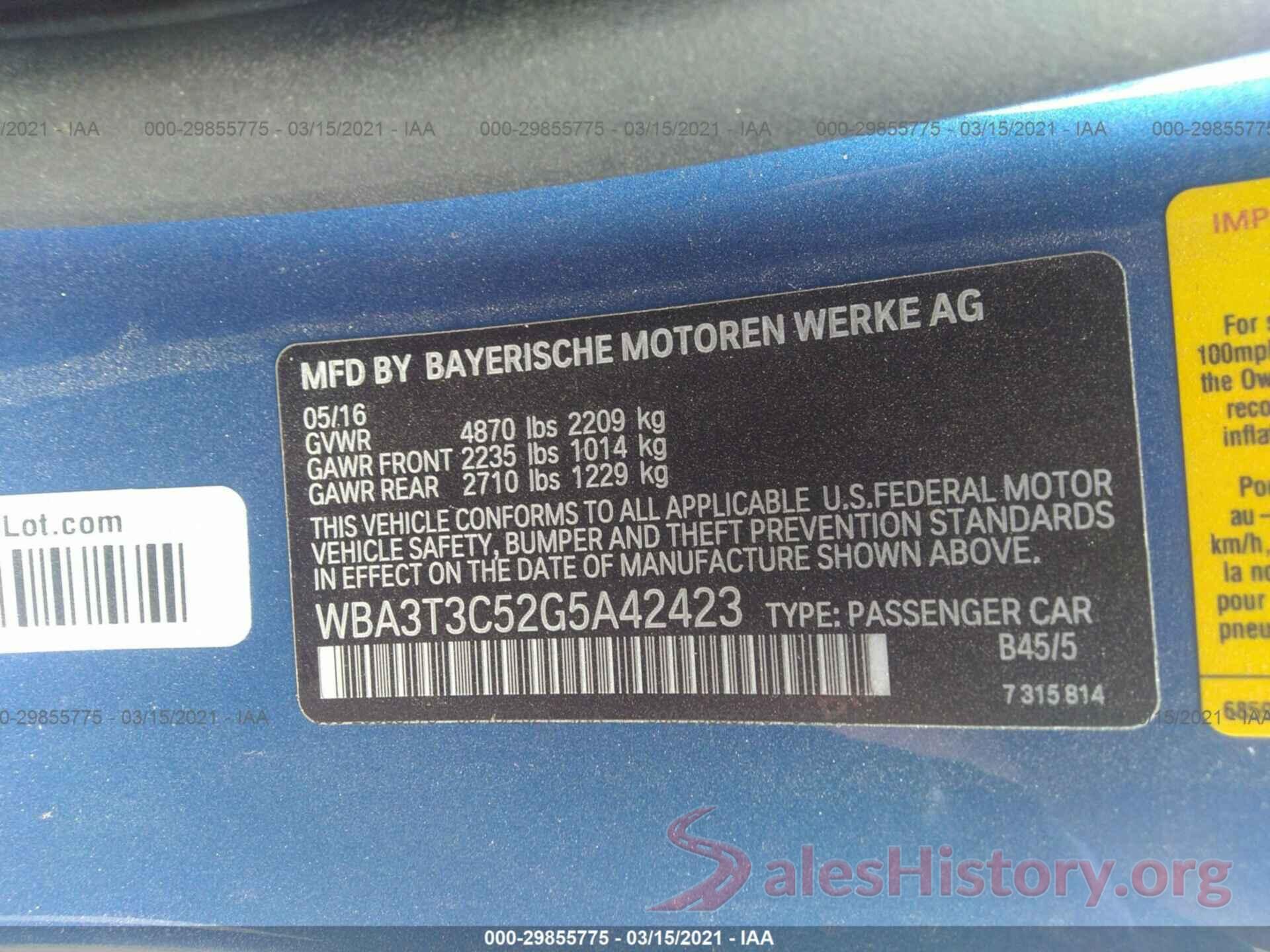 WBA3T3C52G5A42423 2016 BMW 4 SERIES